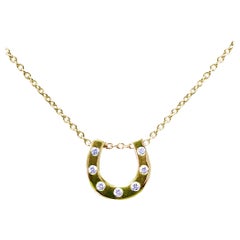 Used White Diamond 18 Karat Yellow Gold  Horseshoe Necklace