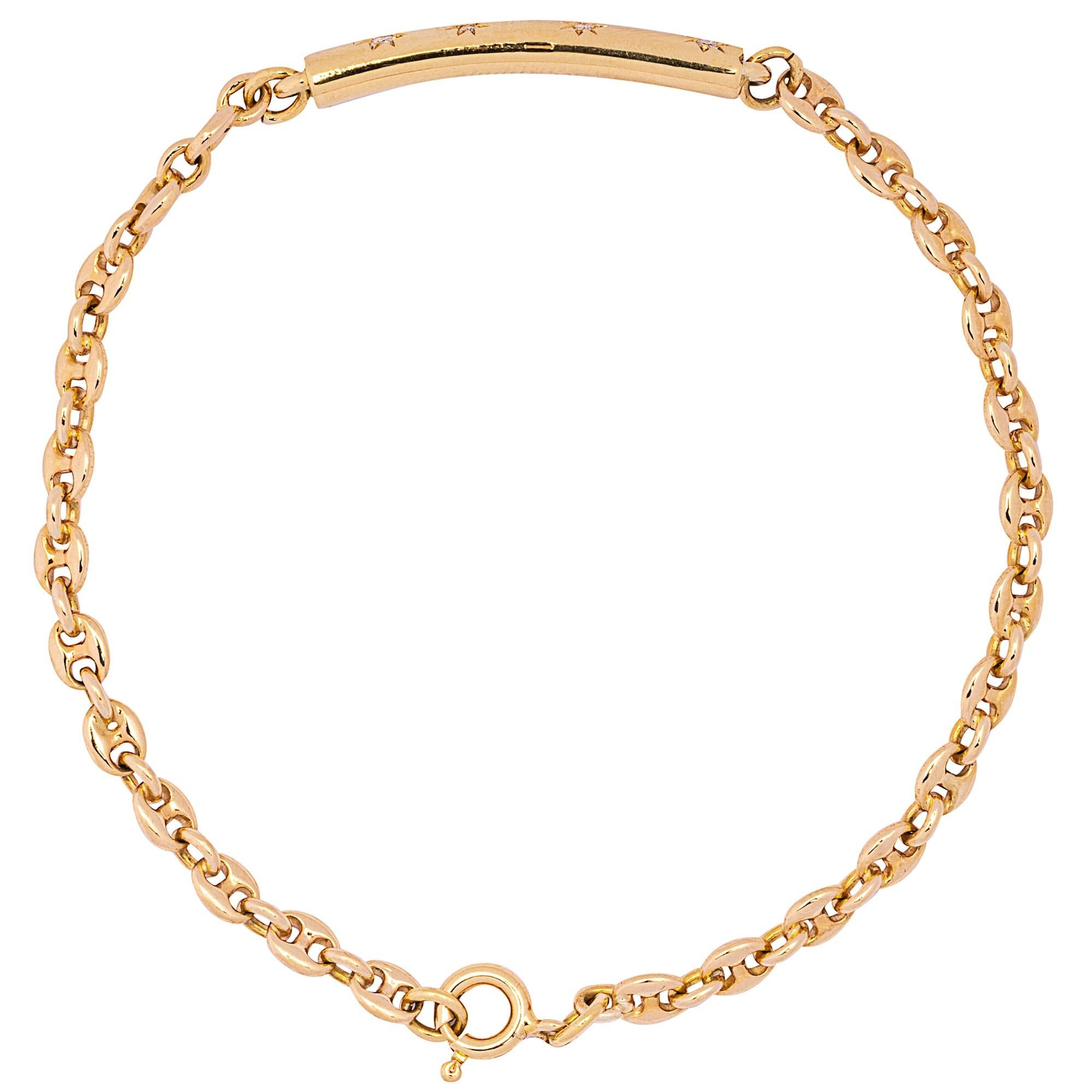 Taille ronde Alex Jona Bracelet à maillons marins en or jaune 18 carats et diamants blancs en vente