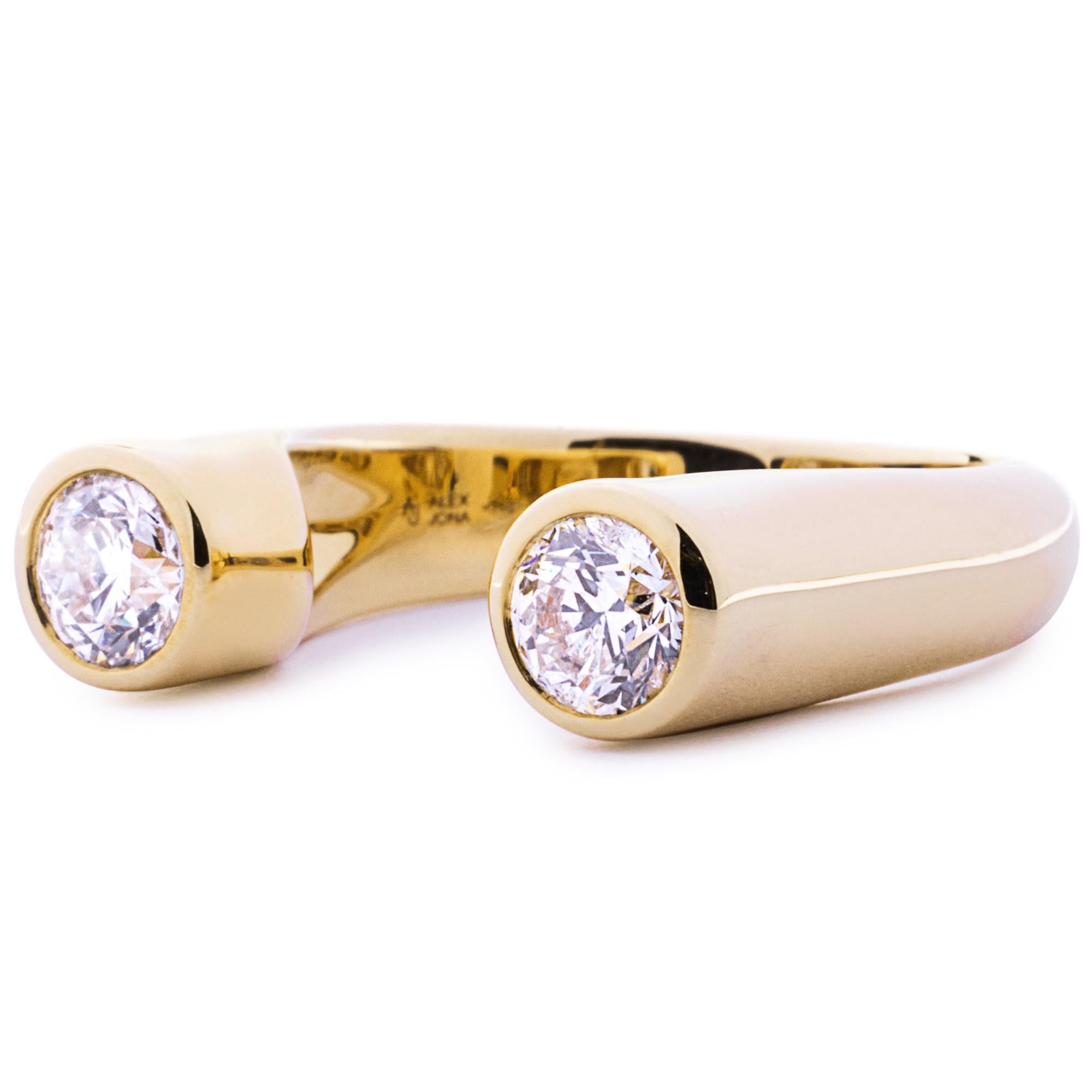 Alex Jona White Diamond 18 Karat Yellow Gold Open Band Ring In New Condition For Sale In Torino, IT