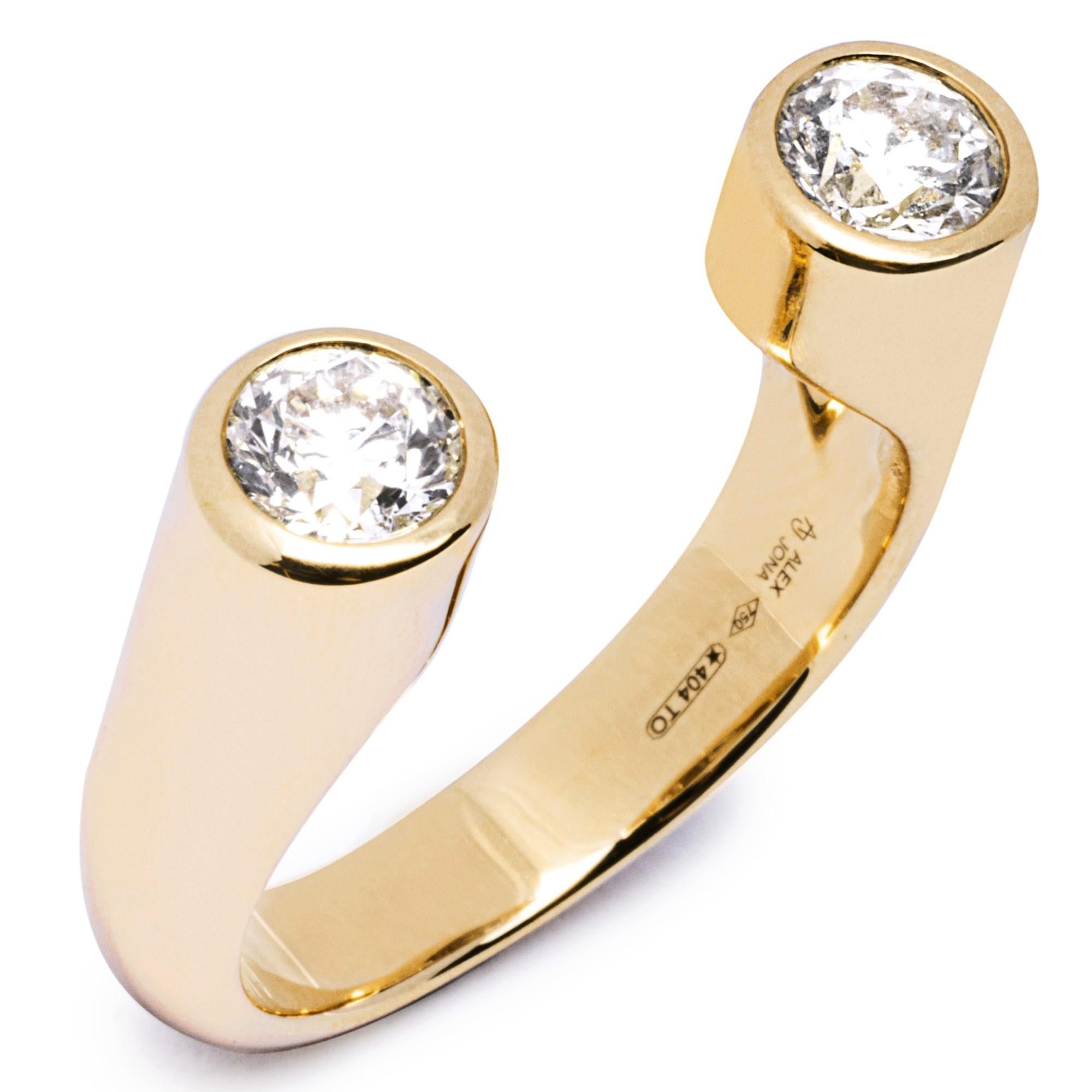 Offener Ring aus 18 Karat Gelbgold mit weißem Diamanten von Alex Jona (Gemischter Schliff) im Angebot