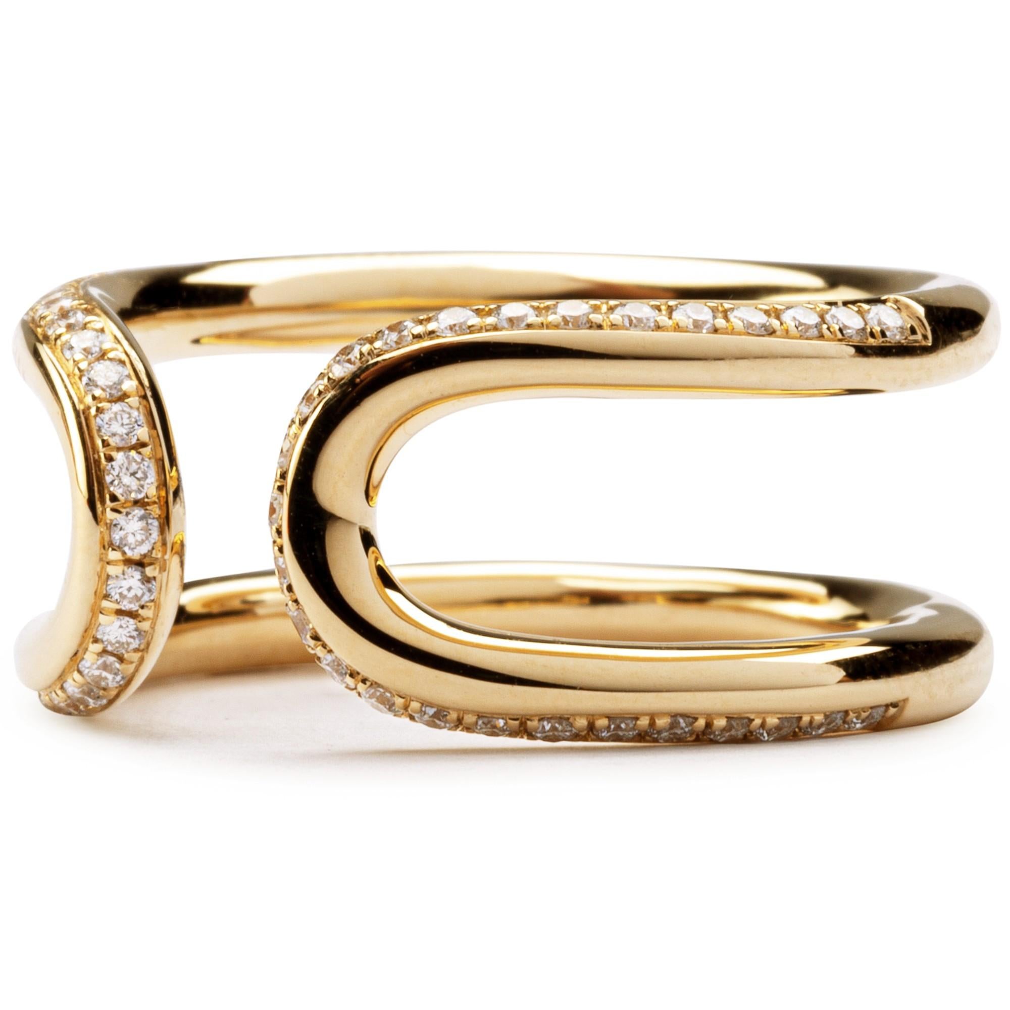 Contemporary Alex Jona White Diamond 18 Karat Yellow Gold Open Band Ring For Sale