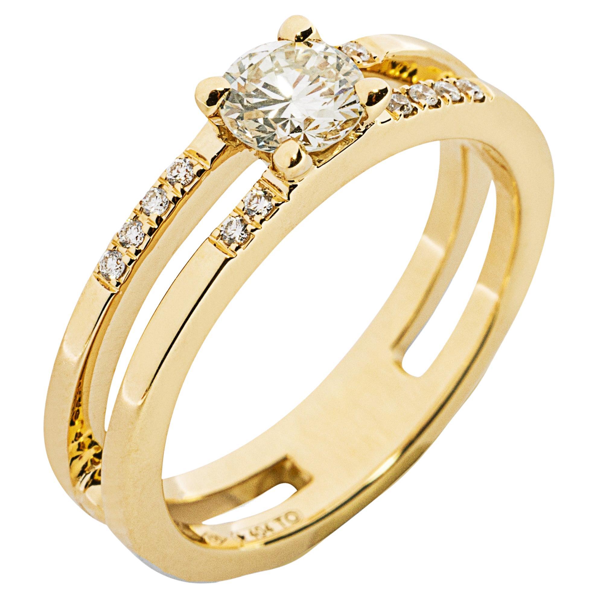 Alex Jona White Diamond 18 Karat Yellow Gold Open Solitaire Band Ring For Sale