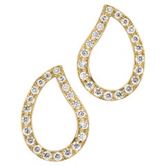 Alex Jona White Diamond 18 Karat Yellow Gold Paisley Stud Earrings