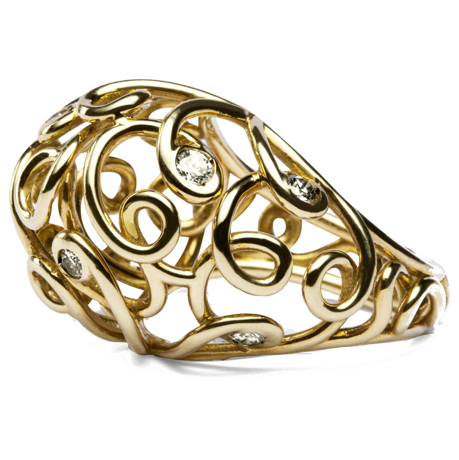 Alex Jona White Diamond 18 Karat Yellow Gold Riccioli Dome Ring For Sale 1