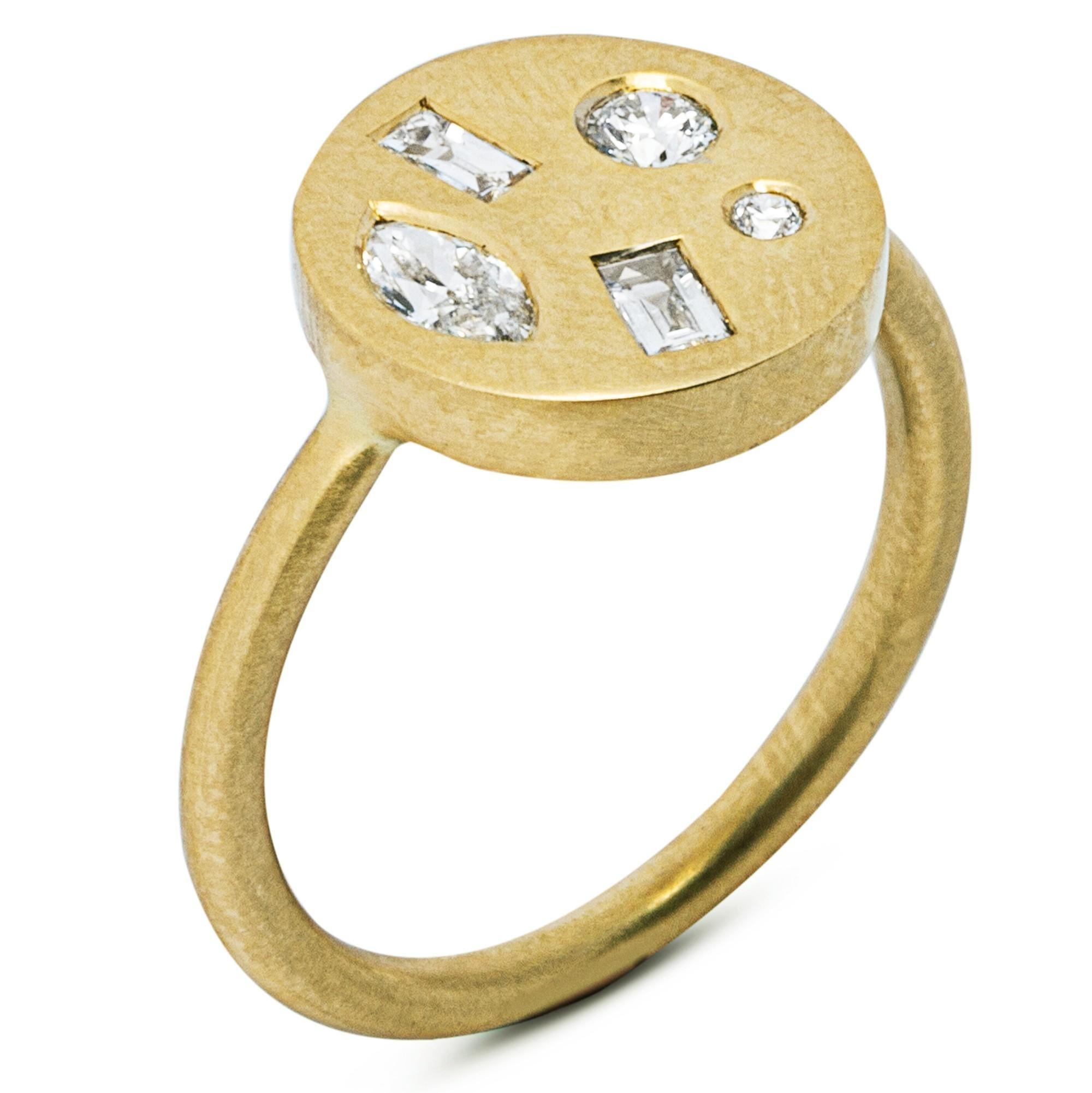 Ring aus 18 Karat Gelbgold mit weißem Diamanten von Jona (Gemischter Schliff) im Angebot