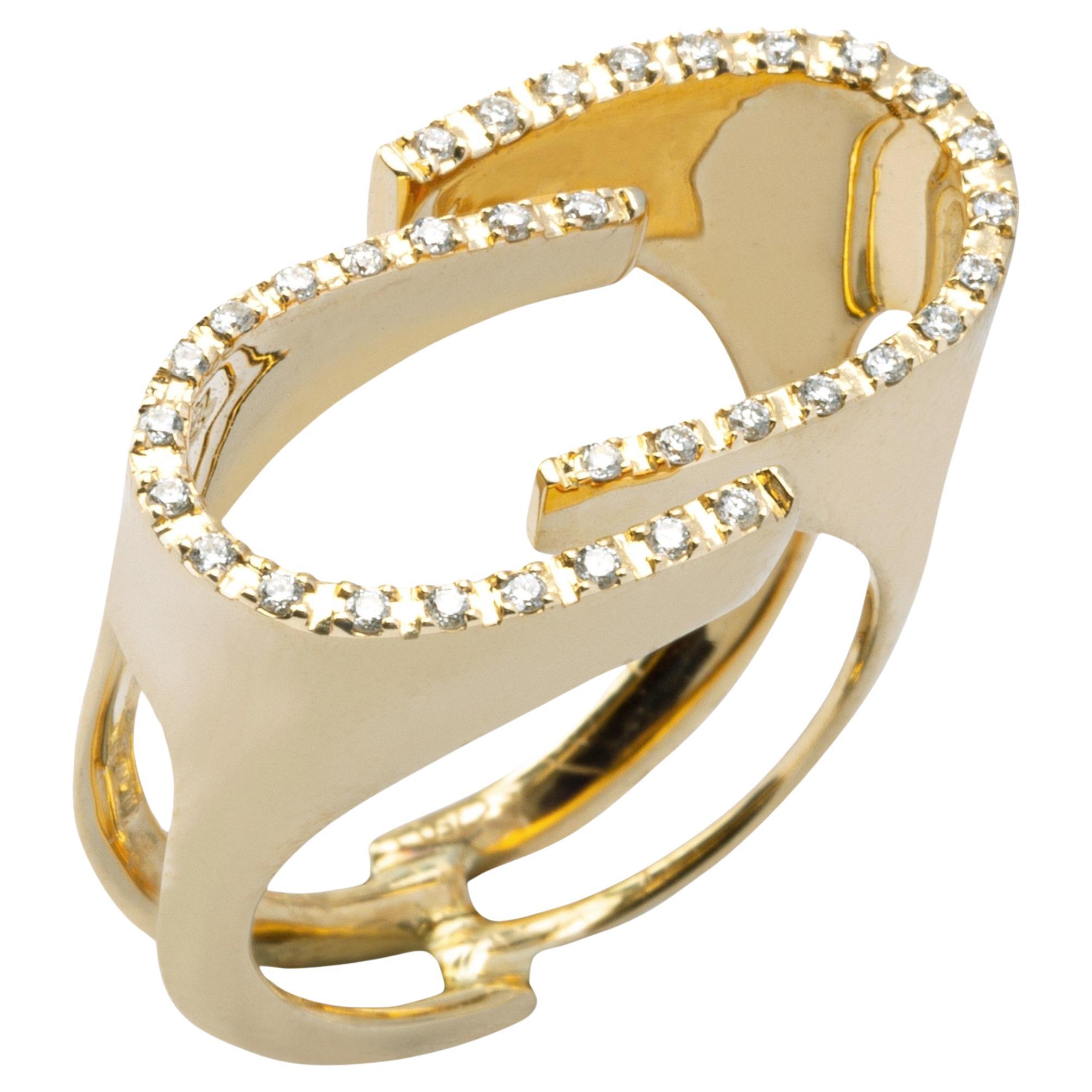 Alex Jona White Diamond 18 Karat Yellow Gold Ring For Sale