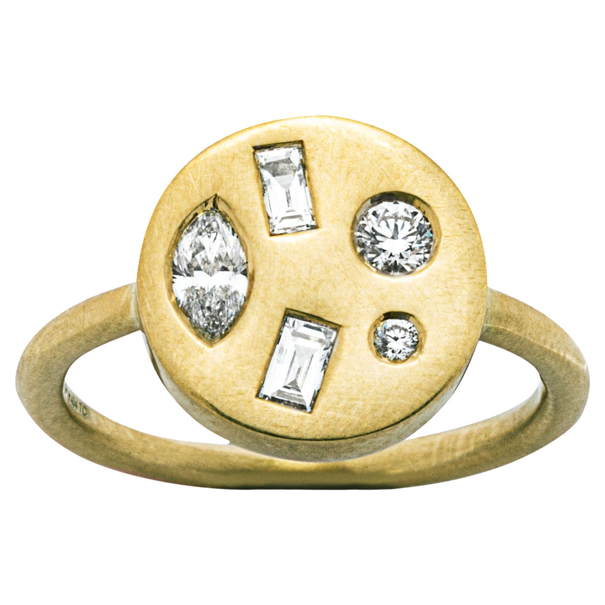 Ring aus 18 Karat Gelbgold mit weißem Diamanten von Jona im Angebot