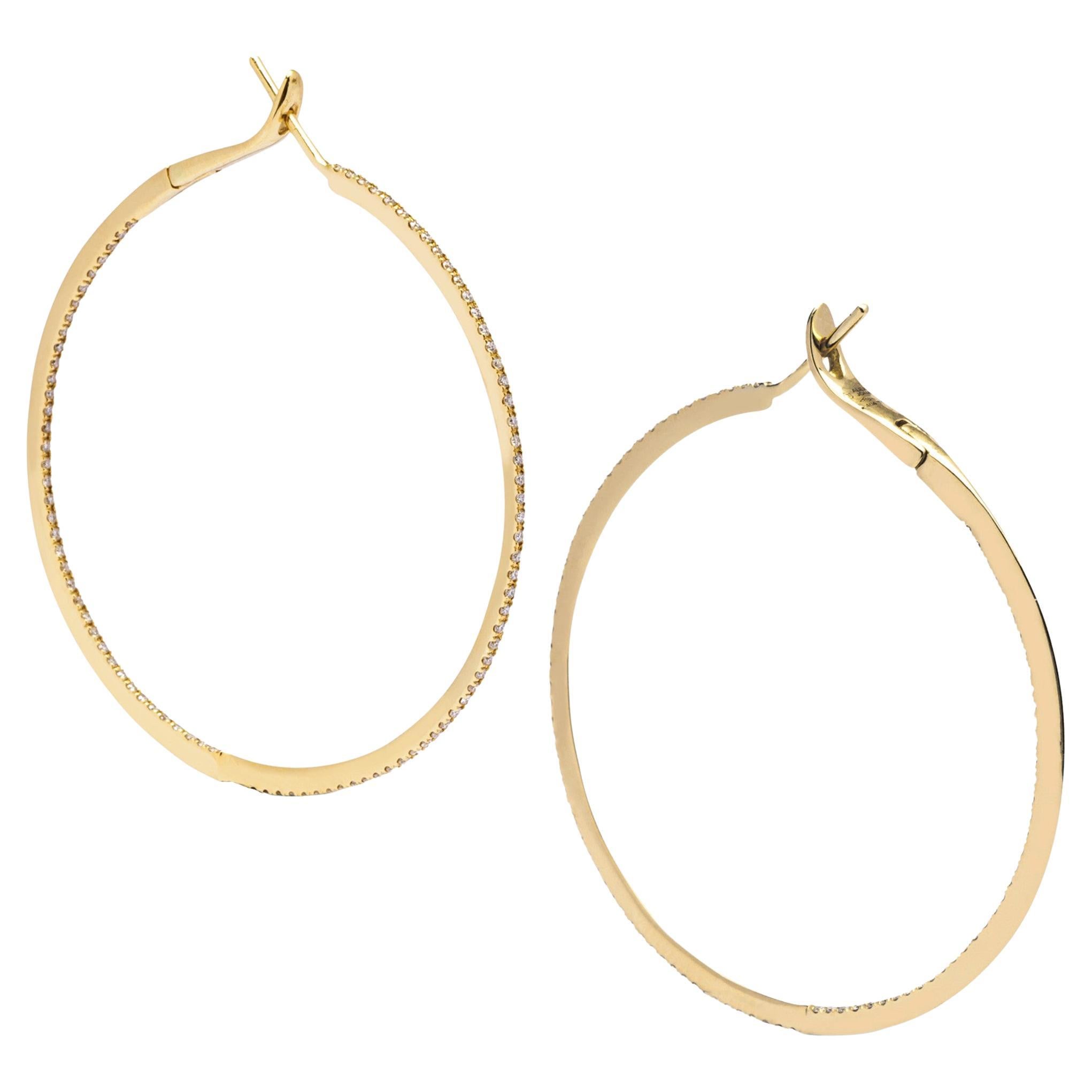 Alex Jona White Diamond 18 Karat Yellow Gold Round Hoop Earrings  For Sale