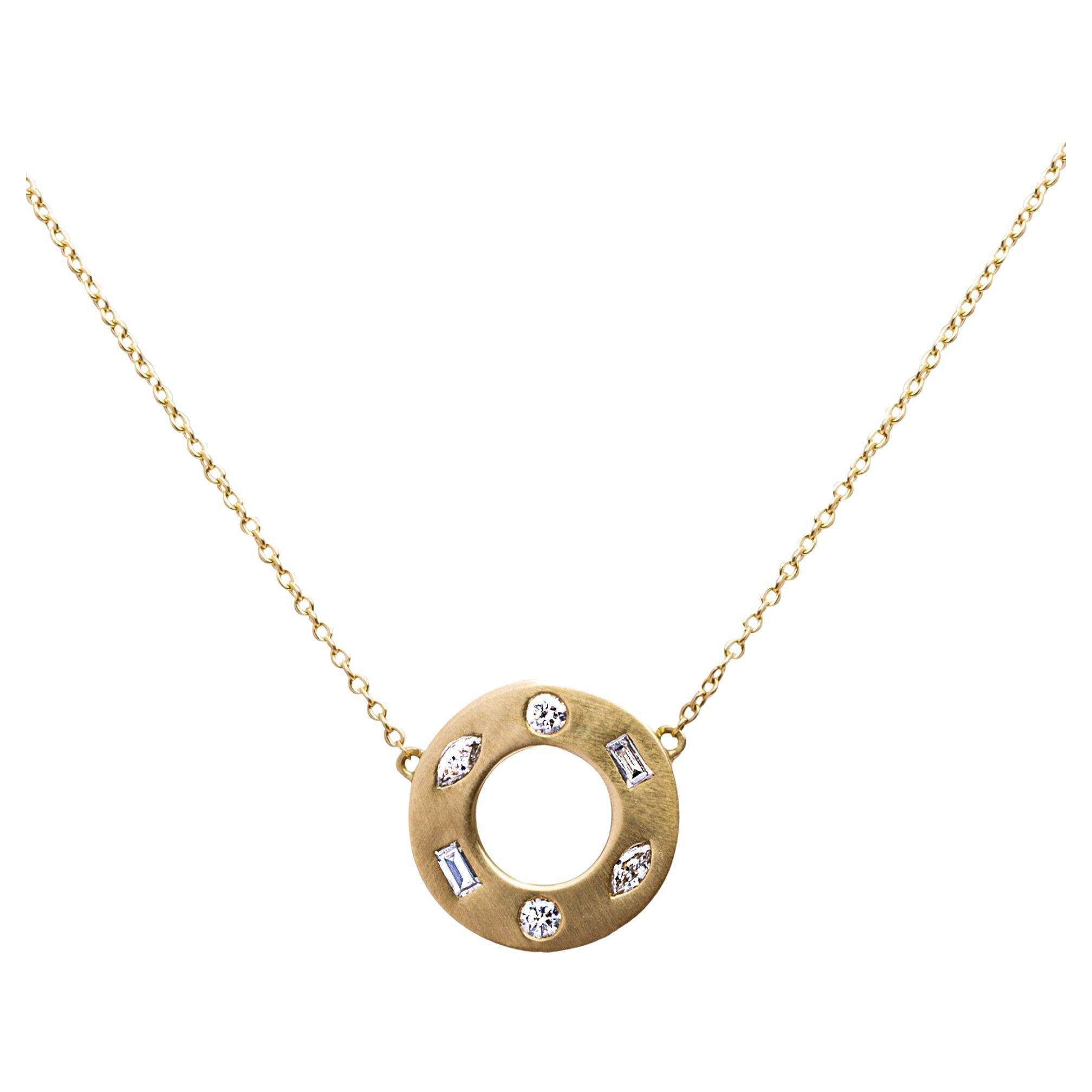 Alex Jona White Diamond 18 Karat Yellow Gold Round Pendant Necklace