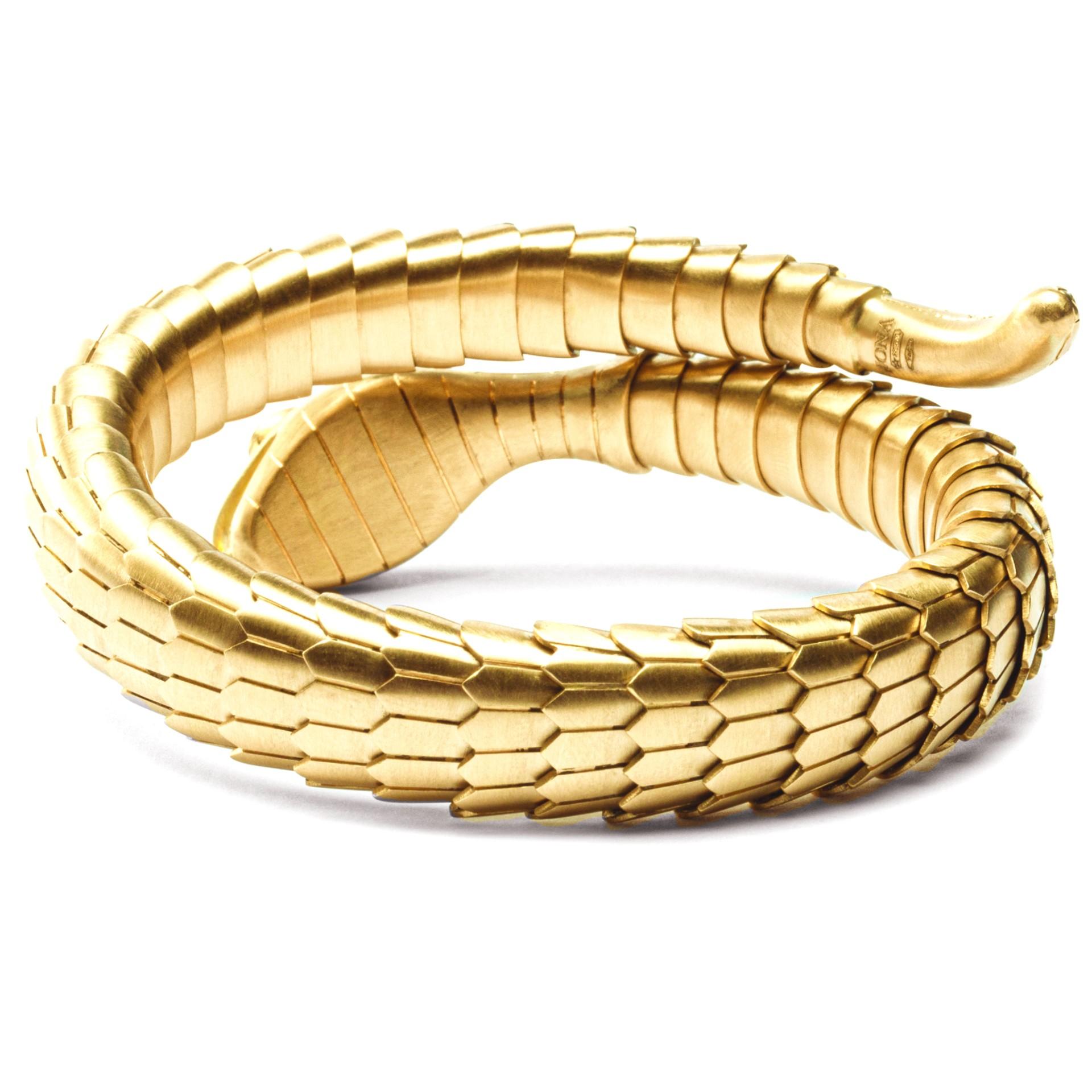 Alex Jona White Diamond 18 Karat Yellow Gold Snake Coil Bracelet In New Condition For Sale In Torino, IT