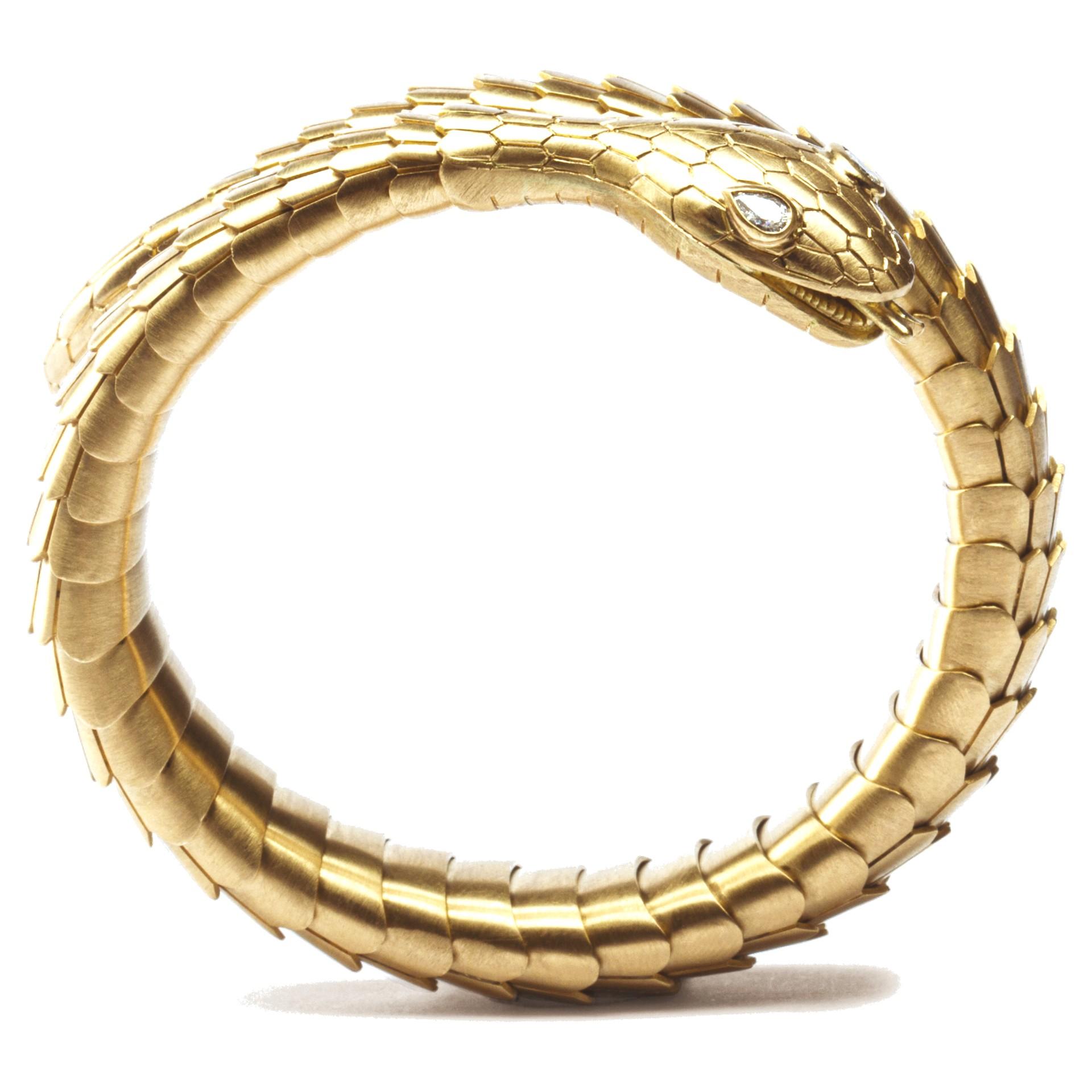 Marquise Cut Alex Jona White Diamond 18 Karat Yellow Gold Snake Coil Bracelet For Sale