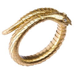 Alex Jona Schlangenkopf-Armband, weißer Diamant 18 Karat Gelbgold