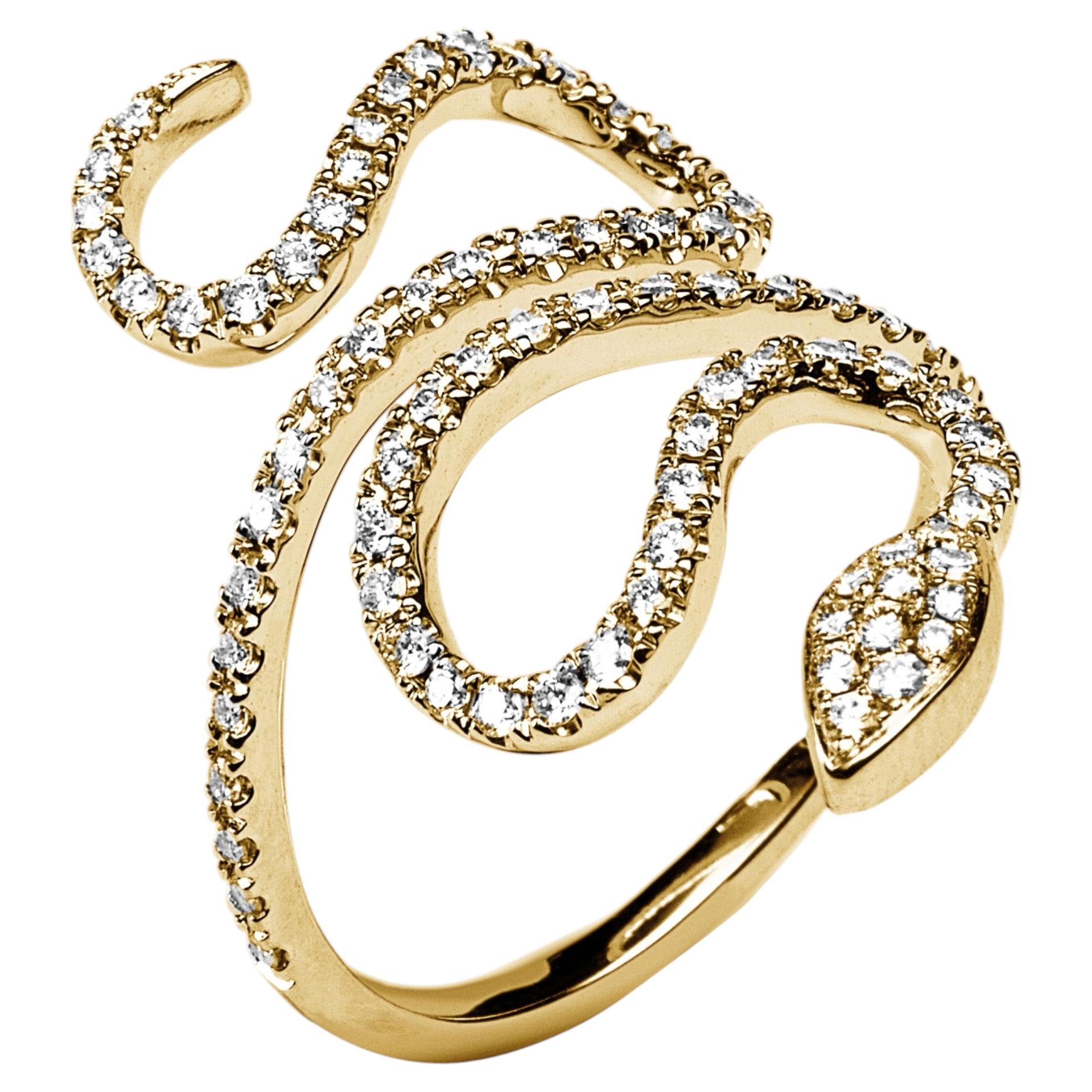 Alex Jona 18kt Yellow Gold Diamond Serpent Ring, 0.48ct, Italy