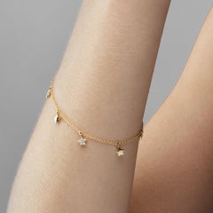 Alex Jona White Diamond 18 Karat Yellow Gold Star Charm Chain Bracelet
