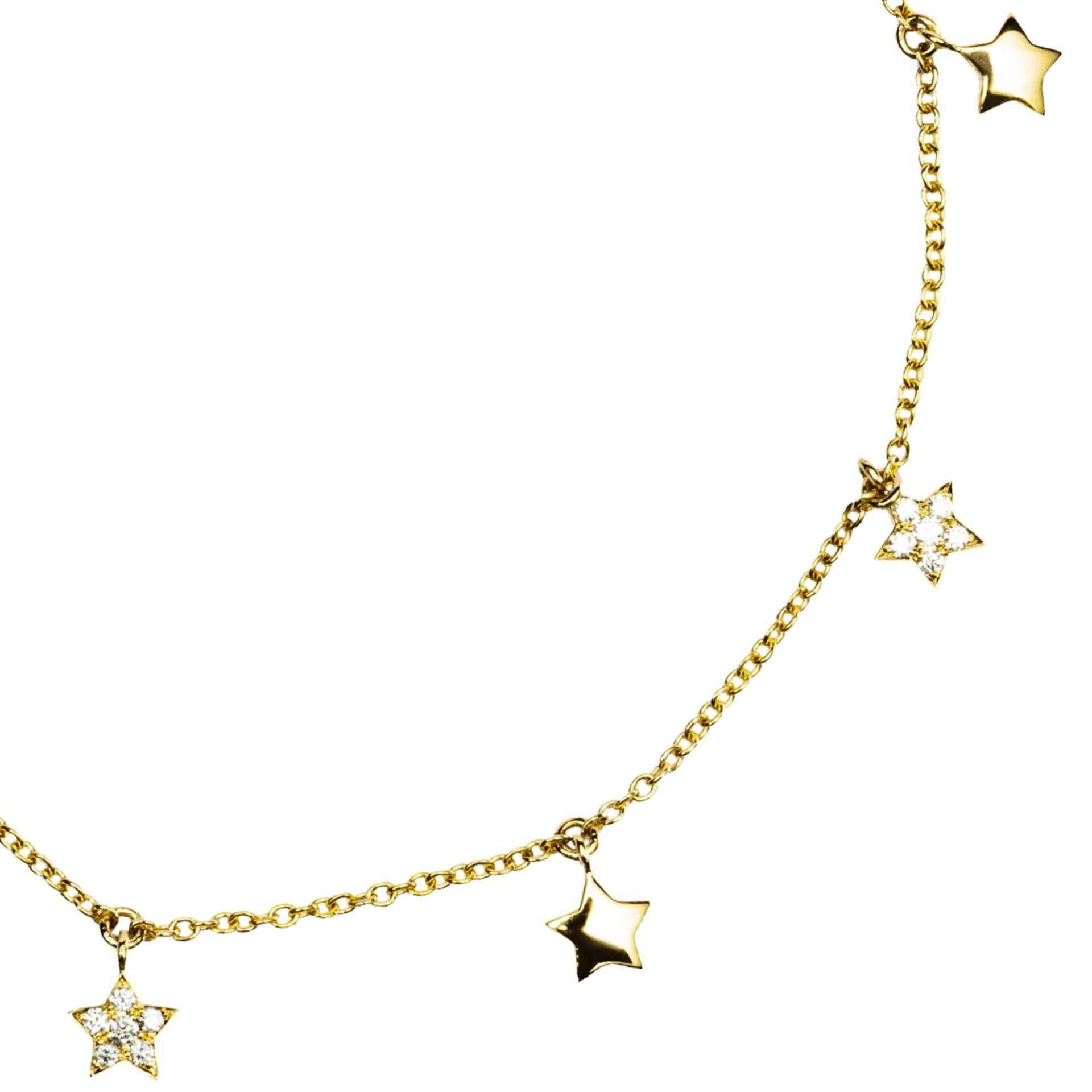 Round Cut Alex Jona White Diamond 18 Karat Yellow Gold Star Charm Chain Bracelet For Sale