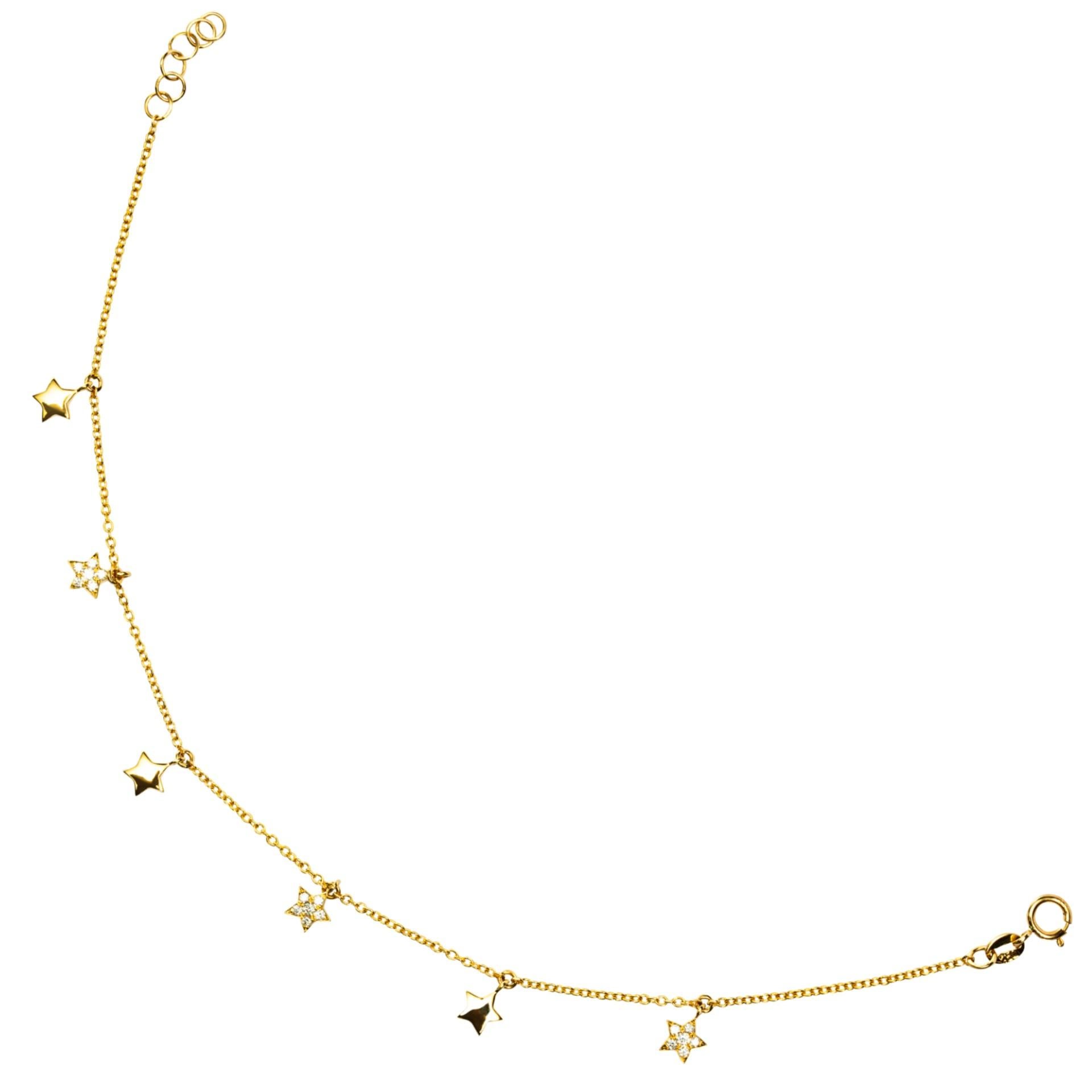 Women's Alex Jona White Diamond 18 Karat Yellow Gold Star Charm Chain Bracelet For Sale