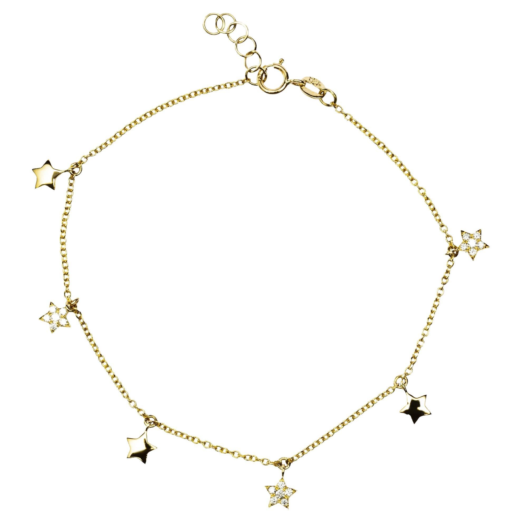 Alex Jona Diamante blanco Oro amarillo de 18 quilates Pulsera de cadena con dije de estrella en venta