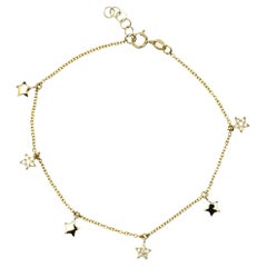 Alex Jona White Diamond 18 Karat Yellow Gold Star Charm Chain Bracelet