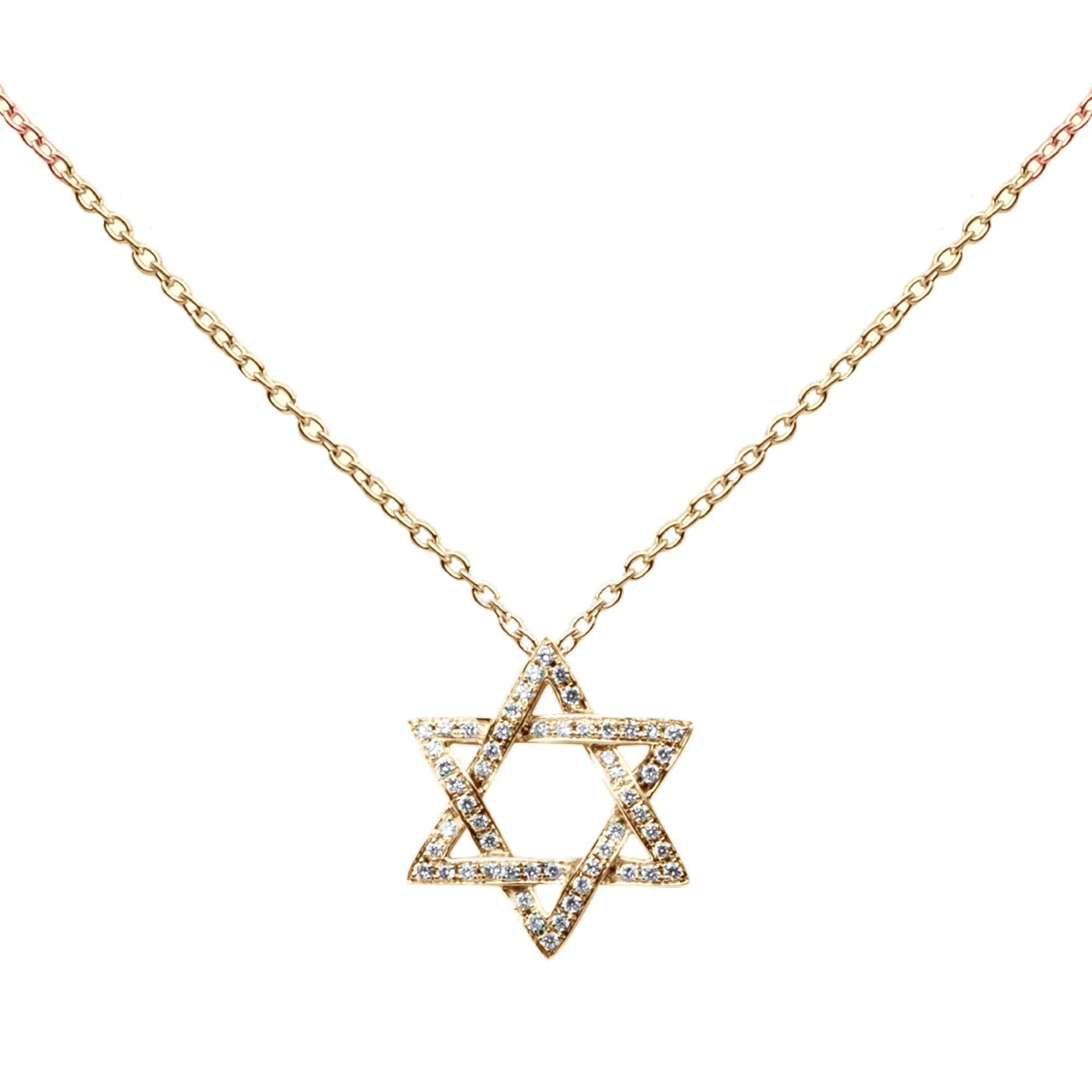 Alex Jona White Diamond 18 Karat Yellow Gold Magen David Pendant Necklace In New Condition For Sale In Torino, IT