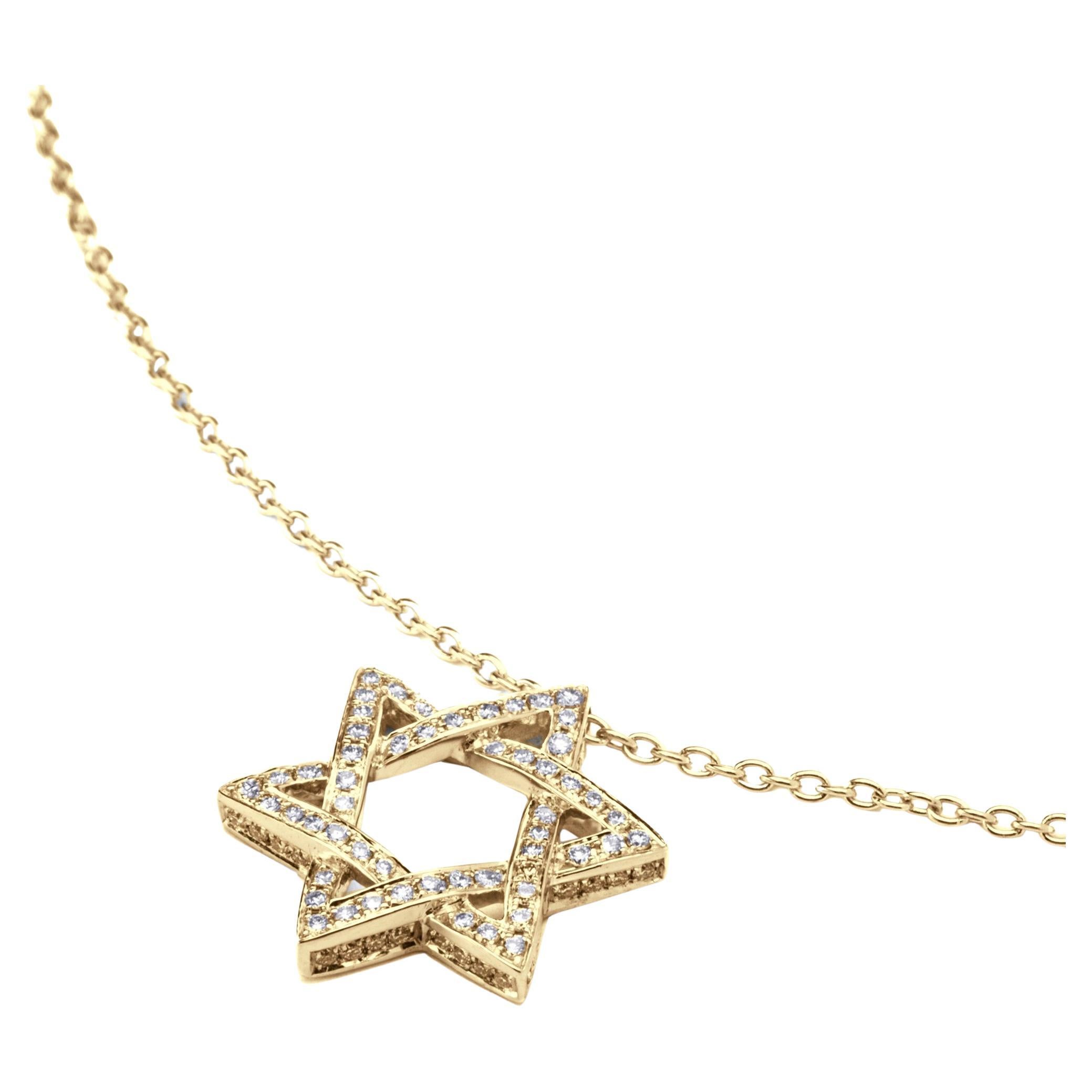 Alex Jona White Diamond 18 Karat Yellow Gold Magen David Pendant Necklace For Sale
