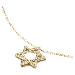 Alex Jona Halskette mit Anhänger, Weißer Diamant 18 Karat Gelbgold Stern von David Anhänger