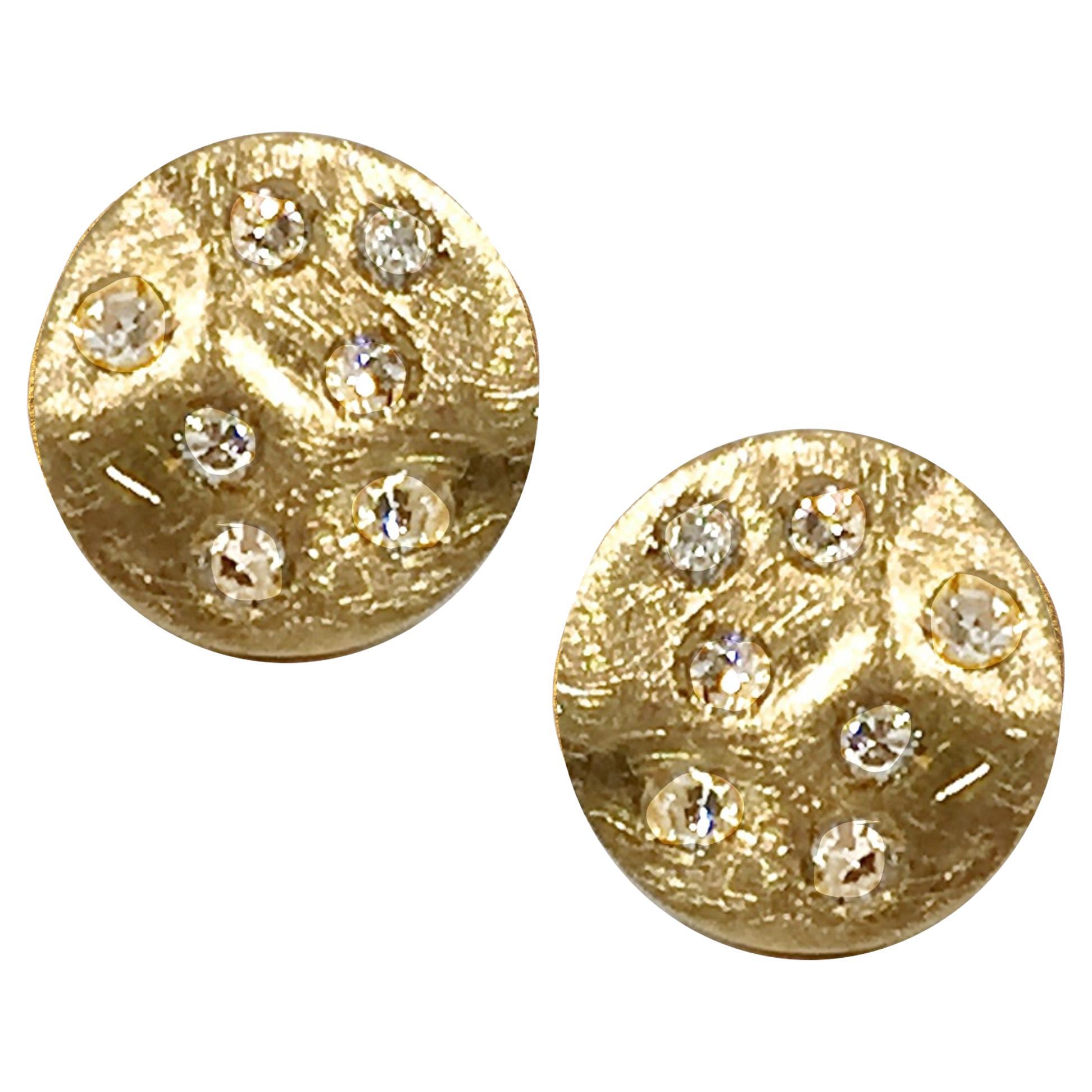 Alex Jona White Diamond 18 Karat Yellow Gold Stud Earrings For Sale