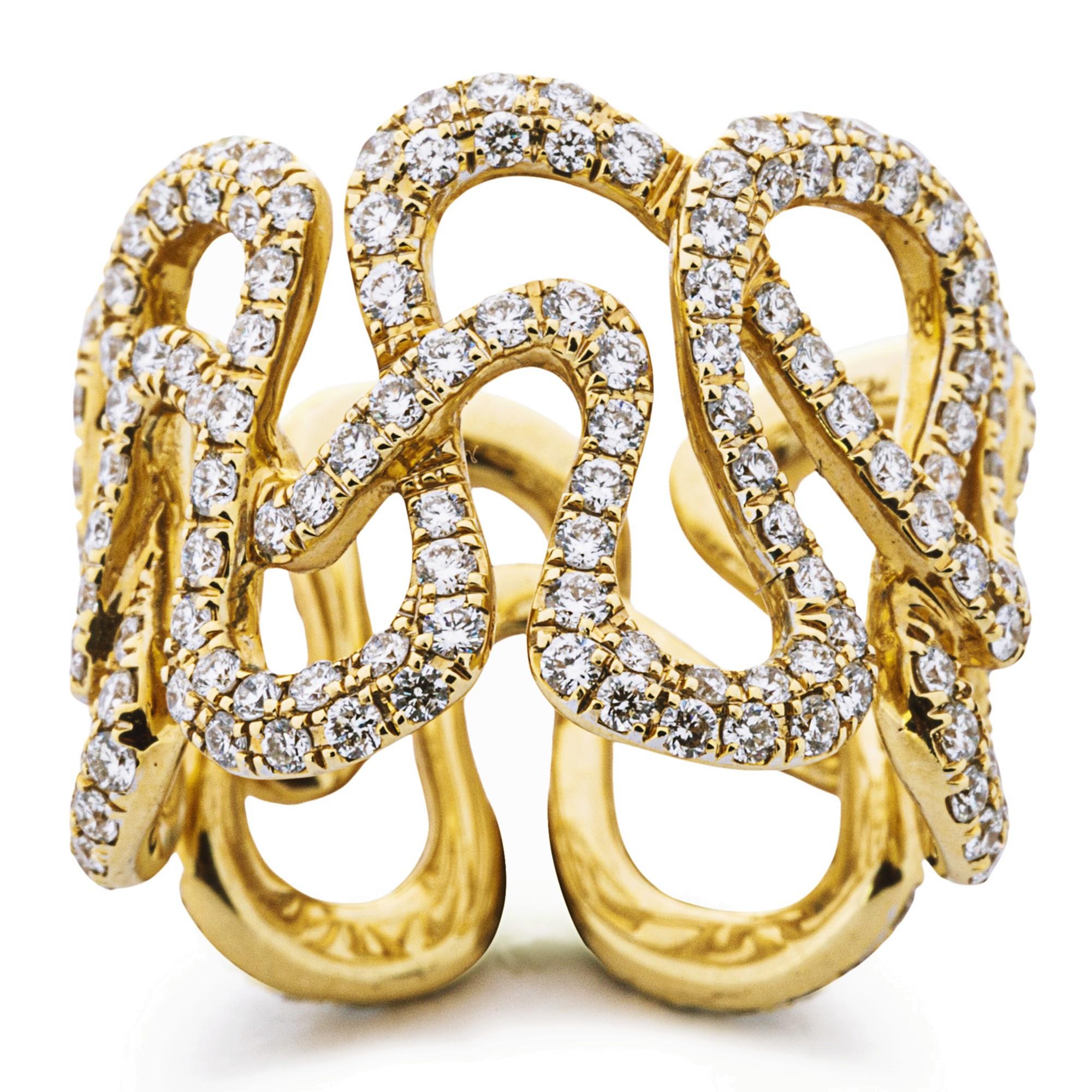 Contemporary Alex Jona White Diamond 18 karat Yellow Gold Swirl Band Ring For Sale