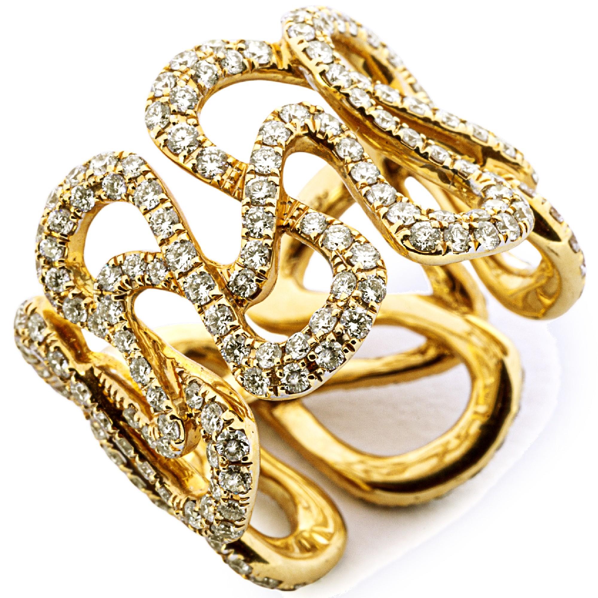 Alex Jona White Diamond 18 karat Yellow Gold Swirl Band Ring In New Condition For Sale In Torino, IT