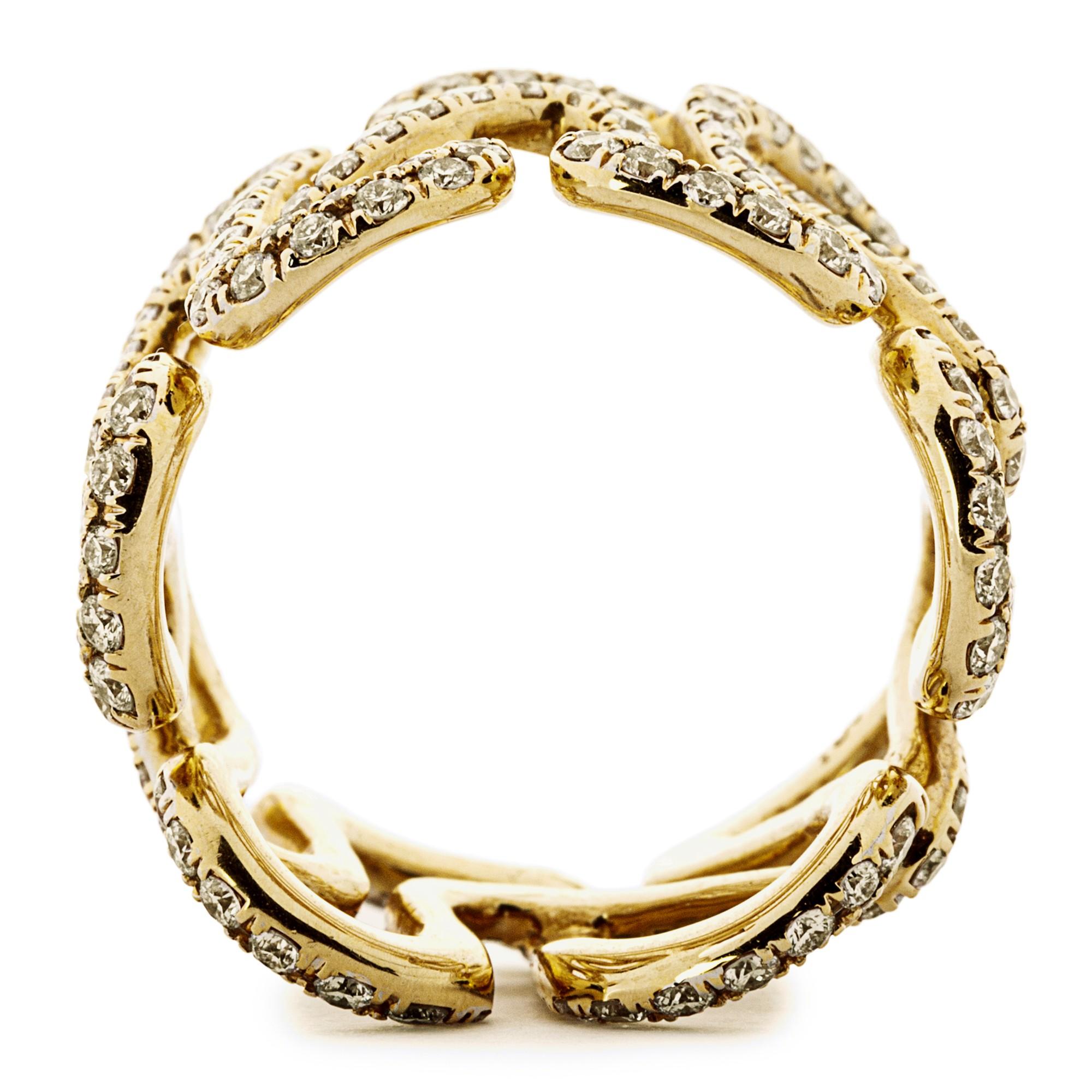Alex Jona White Diamond 18 karat Yellow Gold Swirl Band Ring For Sale 2