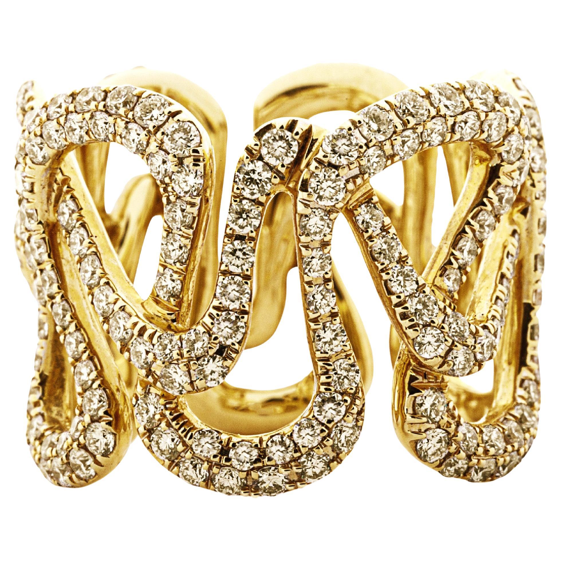 Alex Jona White Diamond 18 karat Yellow Gold Swirl Band Ring For Sale