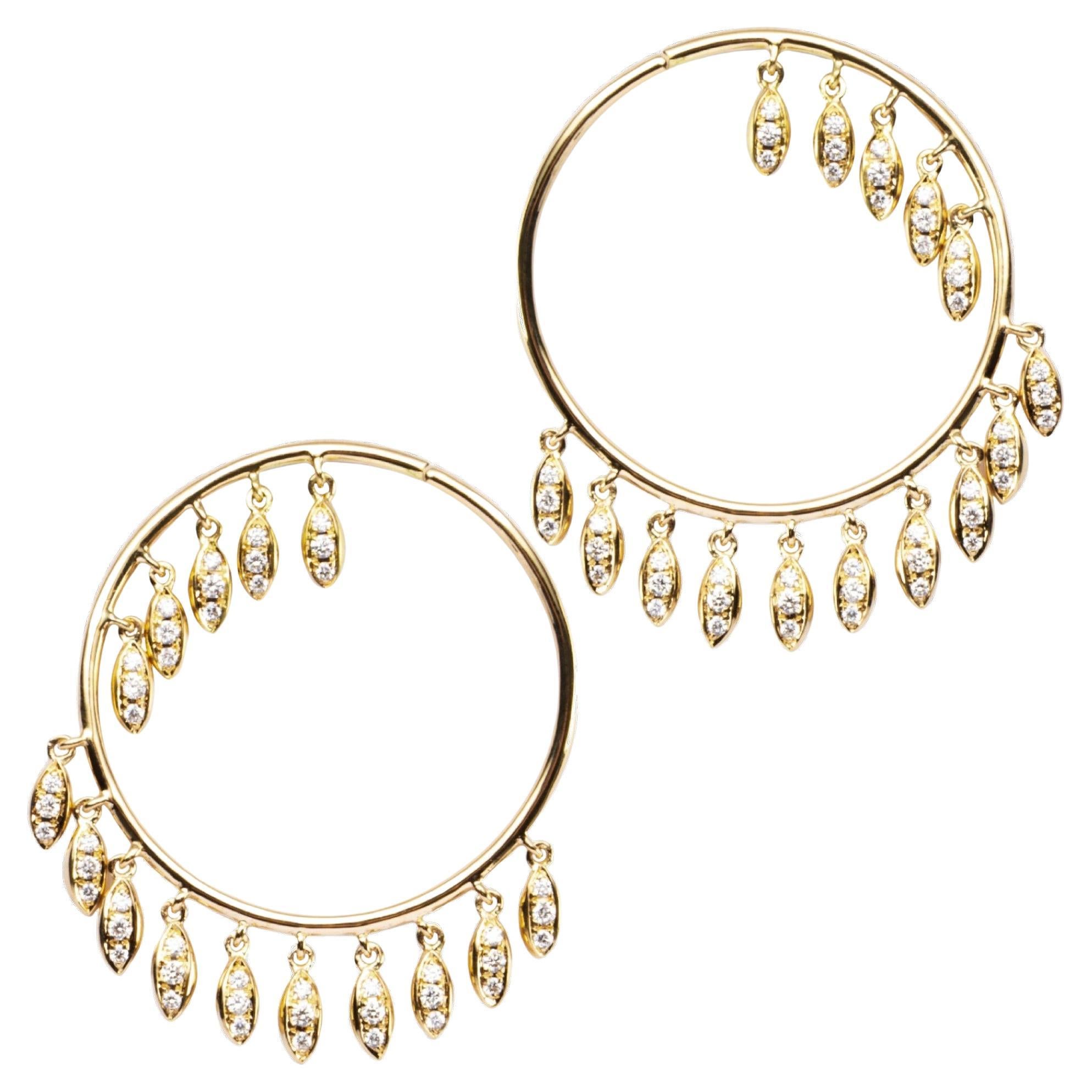 Alex Jona White Diamond 18 Karat Yellow Gold Tessel Hoop Earrings For Sale