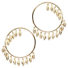 Alex Jona White Diamond 18 Karat Yellow Gold Tessel Hoop Earrings