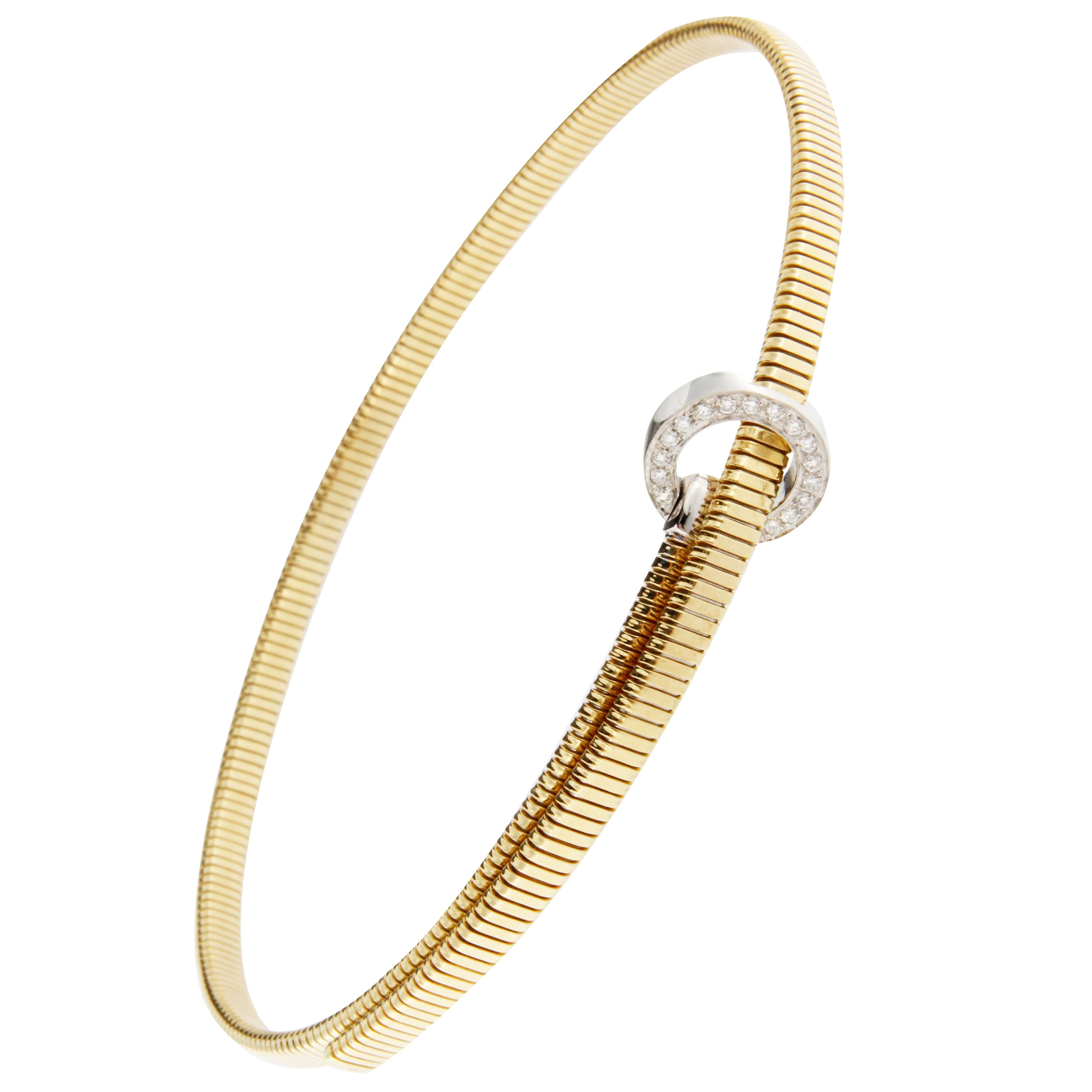 Contemporary Alex Jona White Diamond 18 Karat Yellow Gold Tubogas Belt Choker Necklace For Sale