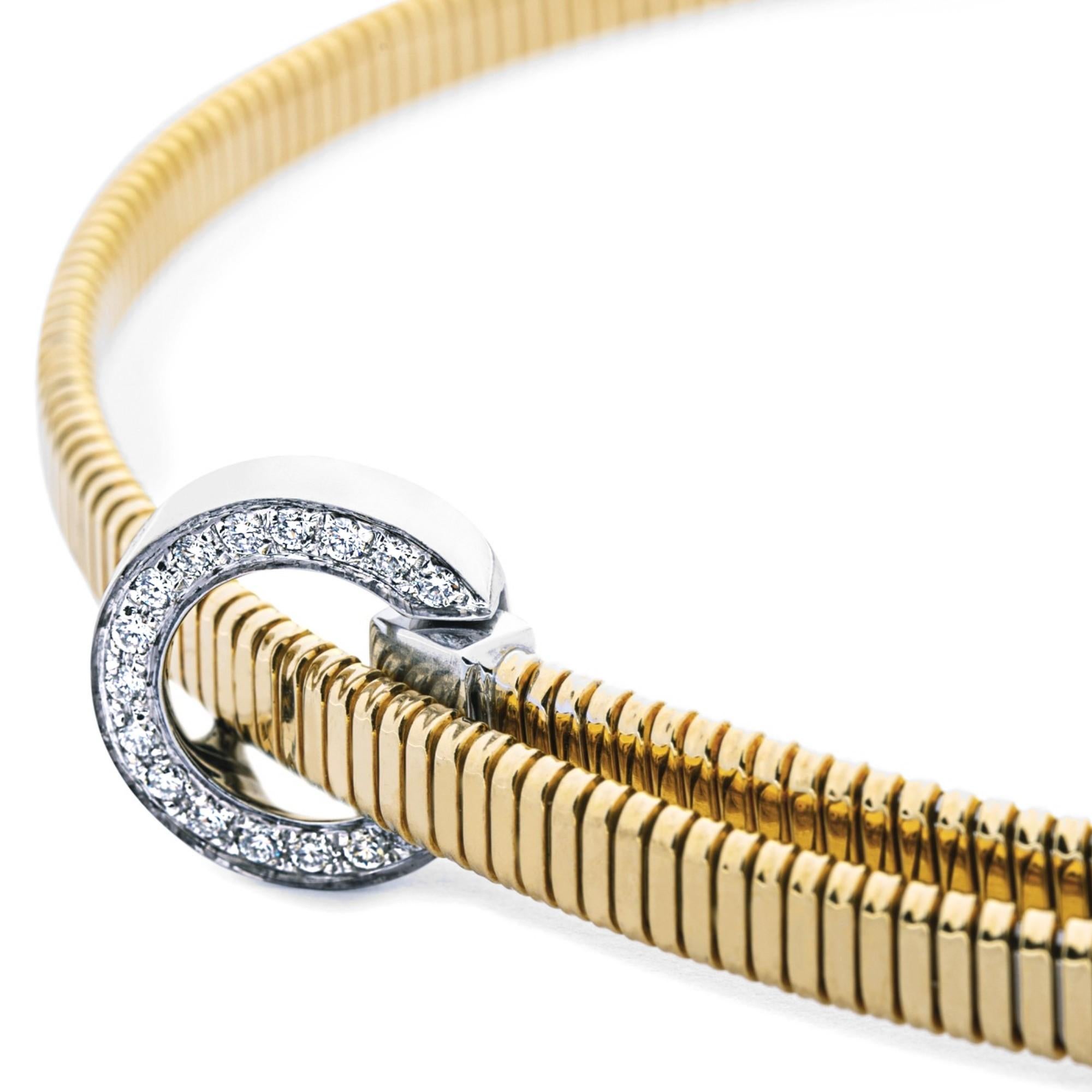 Contemporary Alex Jona White Diamond 18 Karat Yellow Gold Tubogas Belt Choker Necklace For Sale