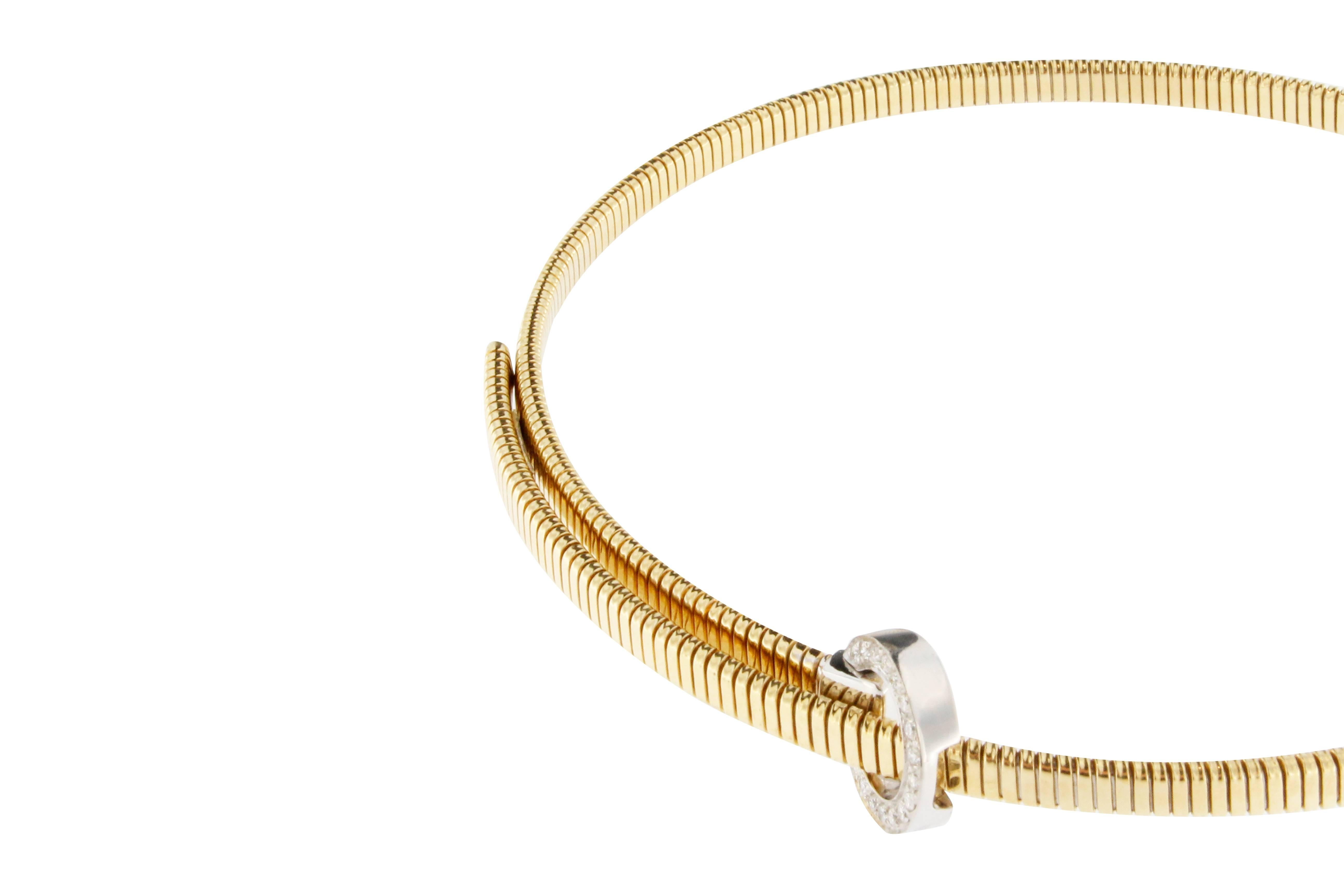 Alex Jona Weißer Diamant 18 Karat Gelbgold Tubogas Gürtel Choker Halskette im Zustand „Neu“ in Lugano, CH