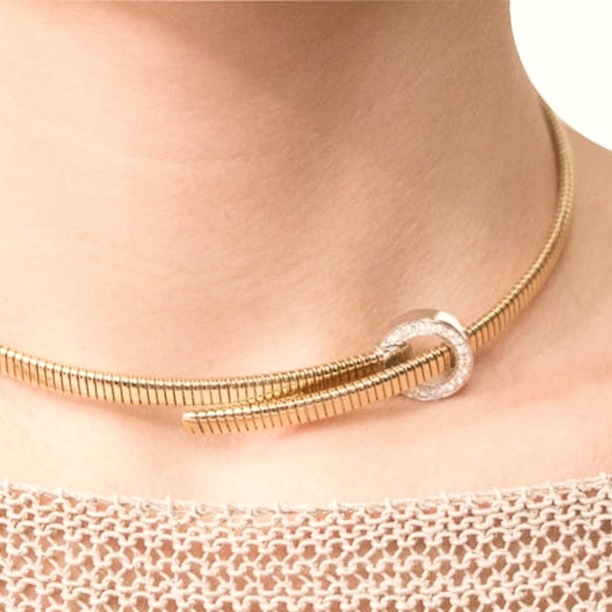 Alex Jona White Diamond 18 Karat Yellow Gold Tubogas Belt Choker Necklace In New Condition For Sale In Lugano, CH