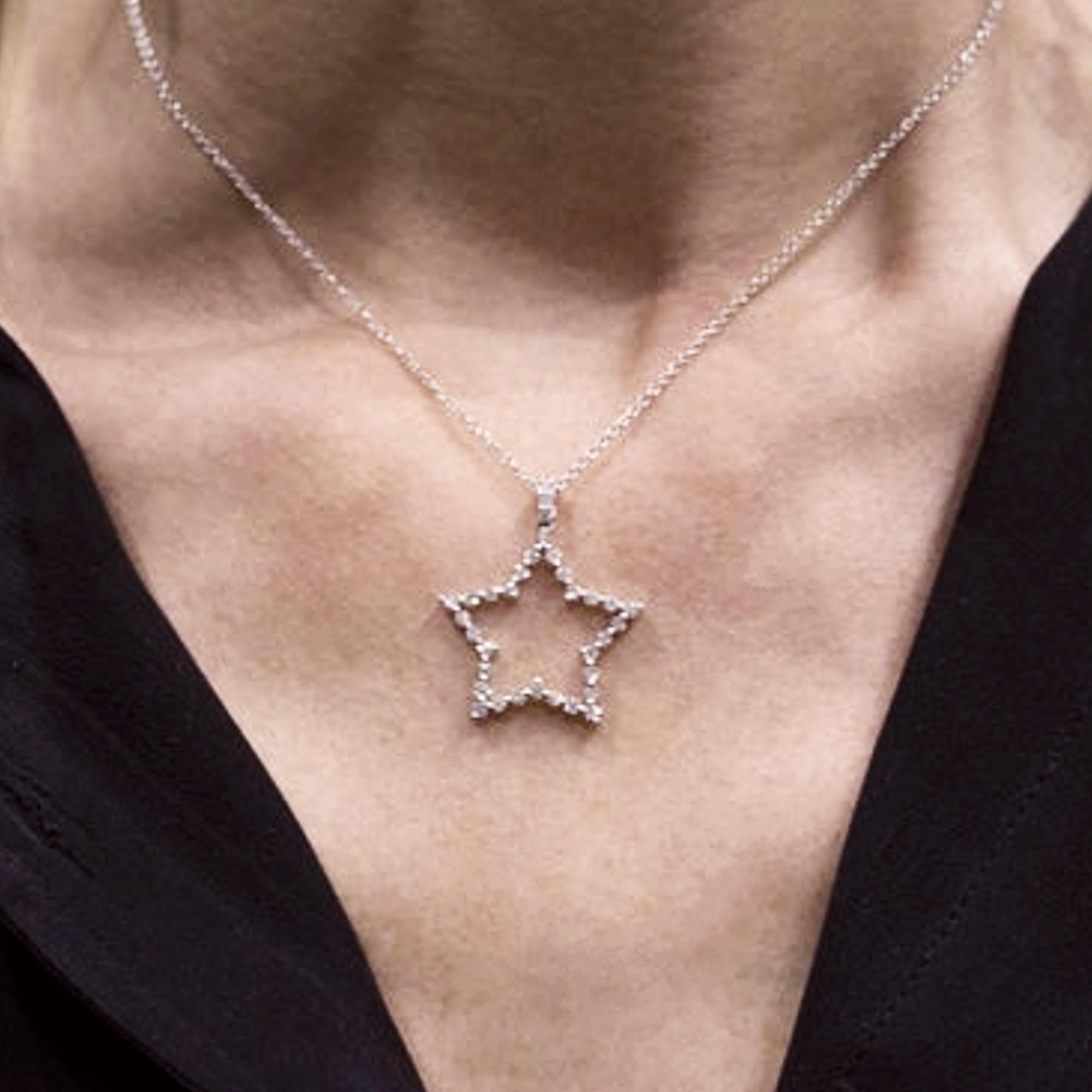 Round Cut Alex Jona White Diamond 18k White Gold Star Pendant Necklace For Sale