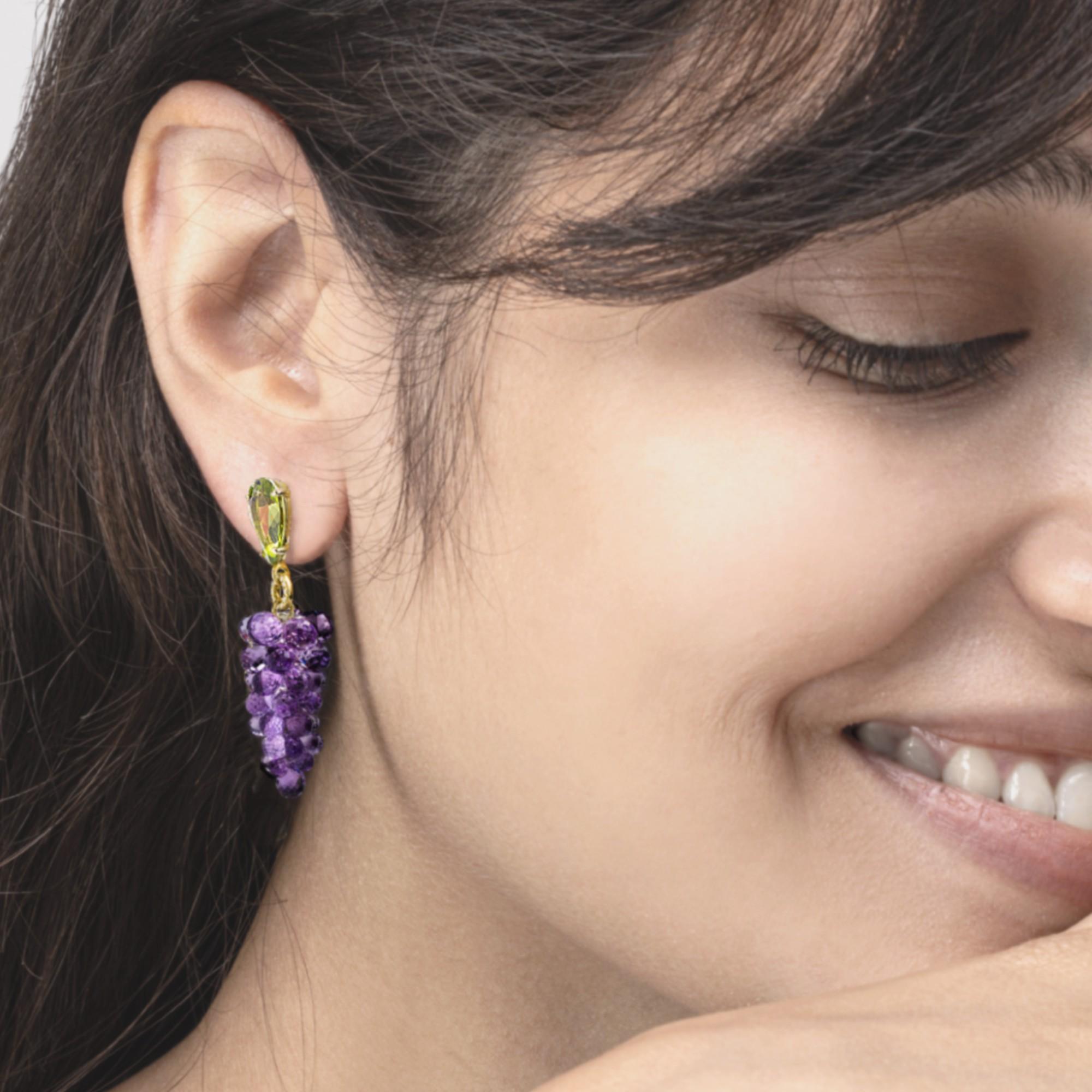 Alex Jona White Diamond Amethyst Peridot 18Karat Yellow Gold Pendant Earring In New Condition For Sale In Lugano, CH