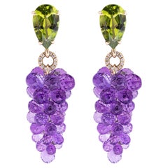Alex Jona 18 Karat Gelbgold Anhänger-Ohrring, weißer Diamant Amethyst Peridot