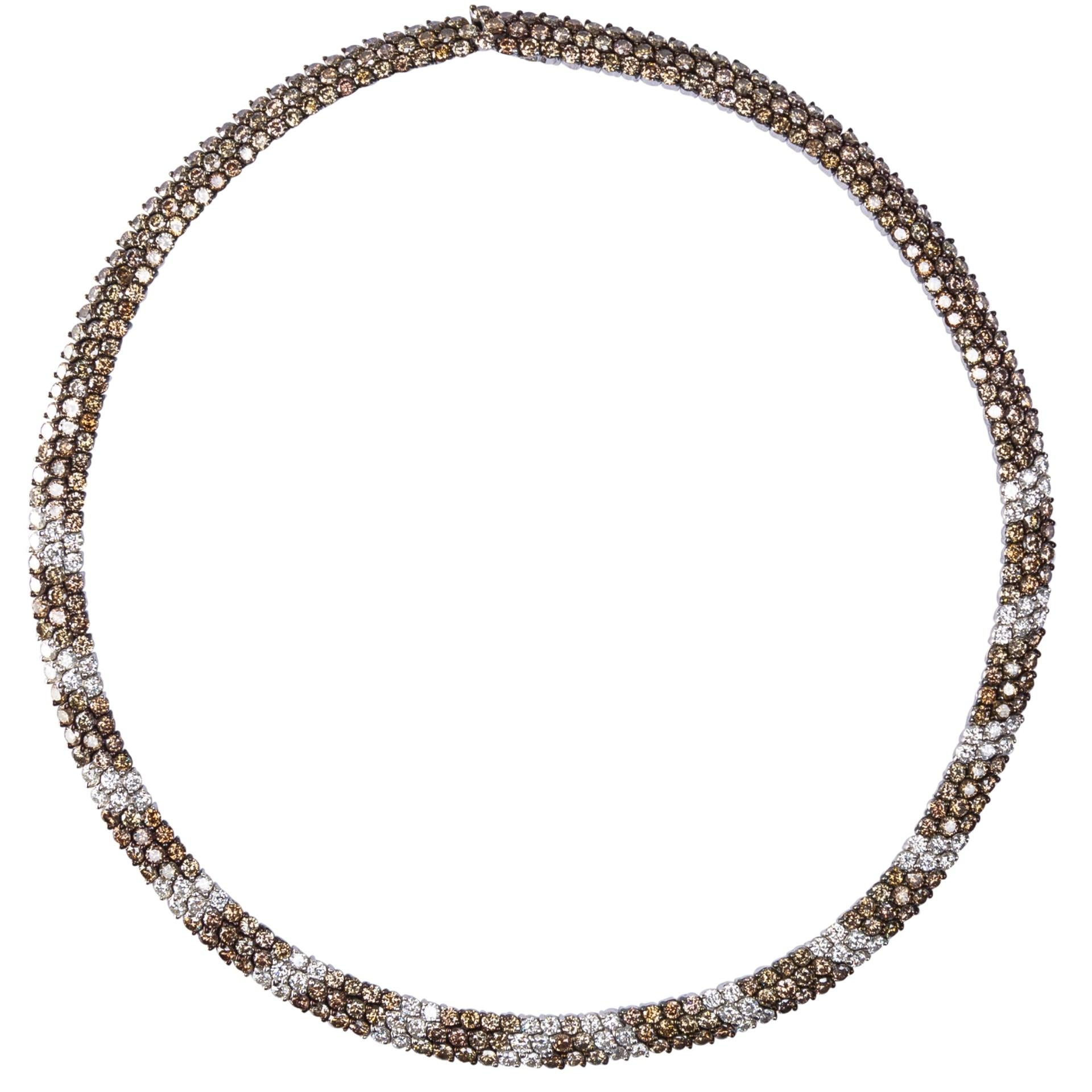 Alex Jona White Diamond and Champagne Diamond 18 Karat White Gold Necklace