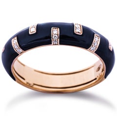Alex Jona White Diamond Black Enamel 18 Karat Rose Gold Band Ring