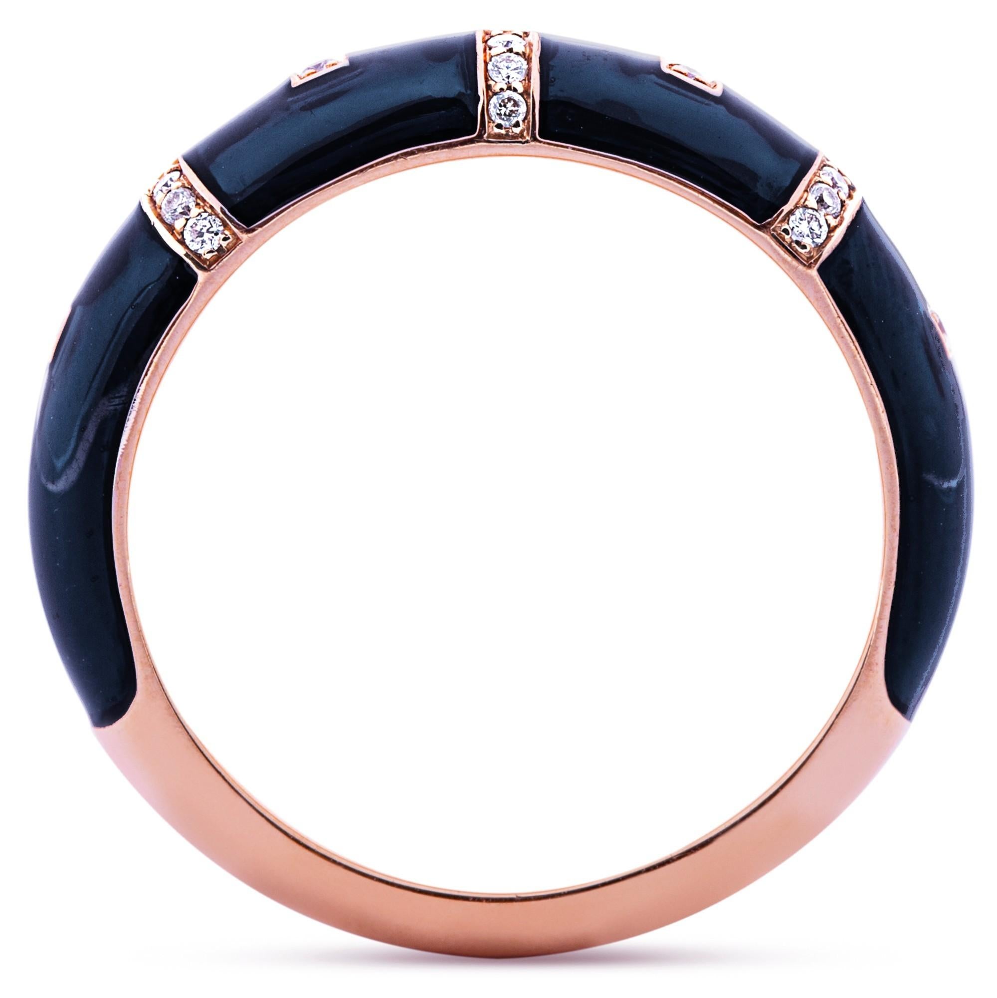 Alex Jona White Diamond Black Enamel 18 Karat Rose Gold Band Ring In New Condition For Sale In Lugano, CH
