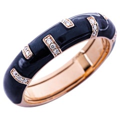 Bague en or rose 18 carats avec diamant blanc et émail noir Alex Jona