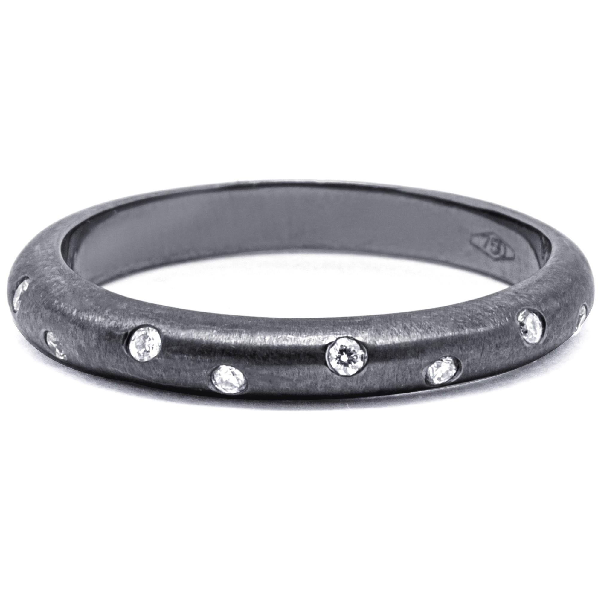 Alex Jona White Diamond Black Rhodium 18 Karat White Gold Band Ring In New Condition For Sale In Lugano, CH
