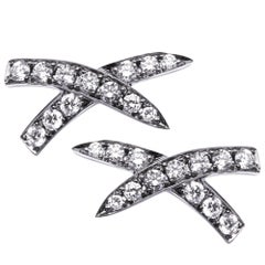 Alex Jona White Diamond Black Rhodium White Gold "X" Design Stud Earrings