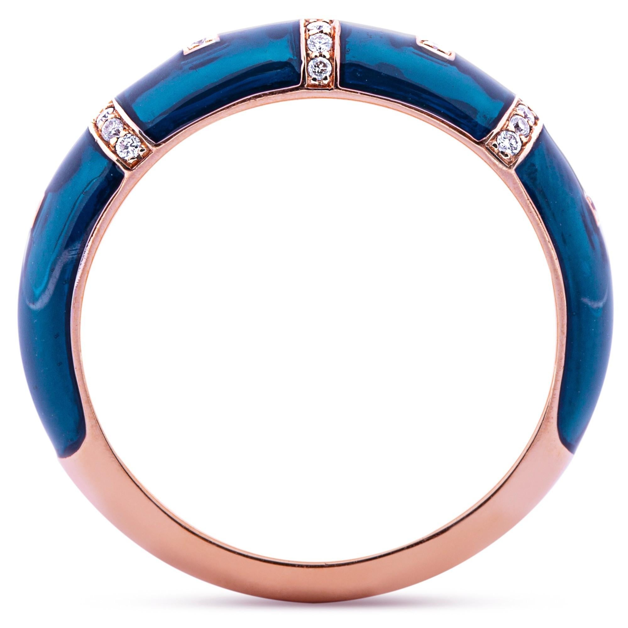 Alex Jona White Diamond Blue Enamel 18 Karat Rose Gold Band Ring In New Condition For Sale In Lugano, CH