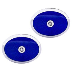 Alex Jona Gemelli rotondi in argento sterling con diamante bianco e smalto blu fuoco