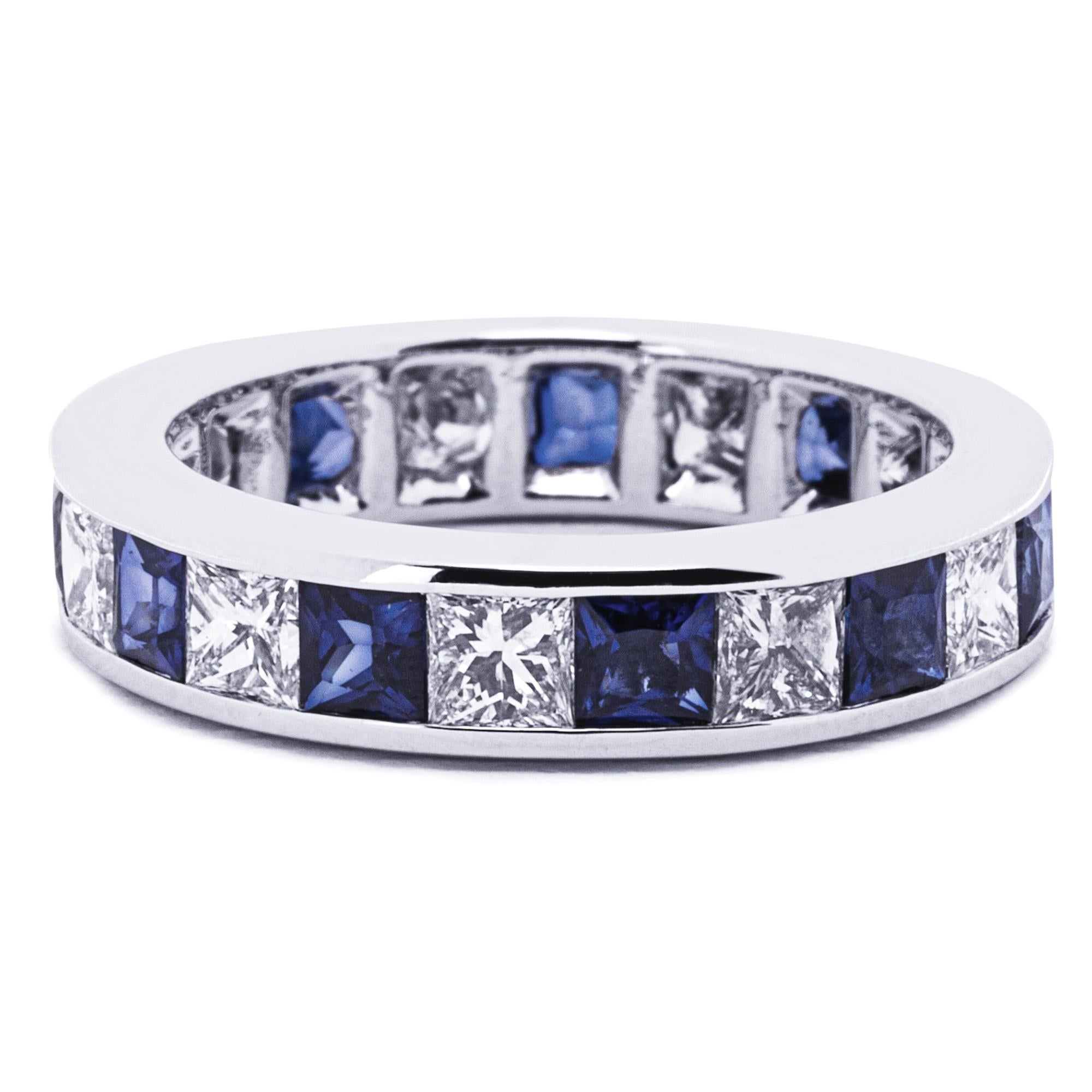 sapphire and diamond baguette eternity band