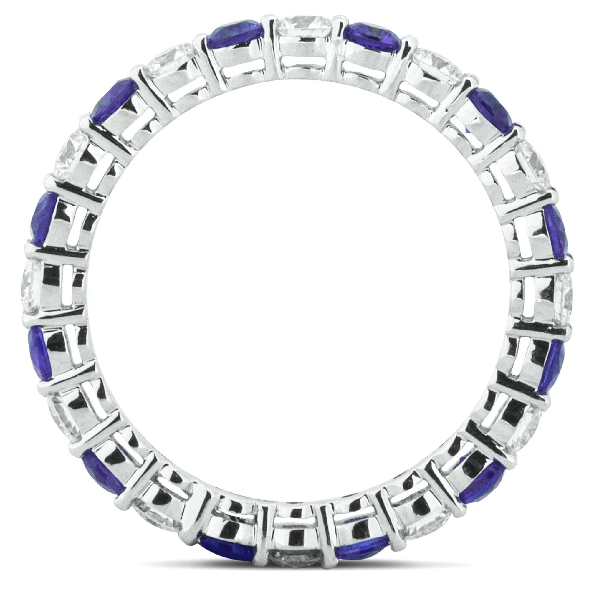 Alex Jona White Diamond Blue Sapphire 18 Karat White Gold Eternity Band Ring For Sale 1
