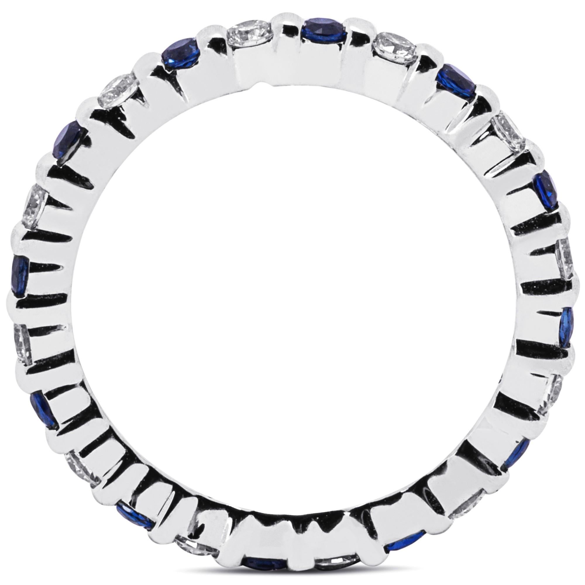 Women's Alex Jona White Diamond Blue Sapphire 18 Karat White Gold Eternity Band Ring For Sale